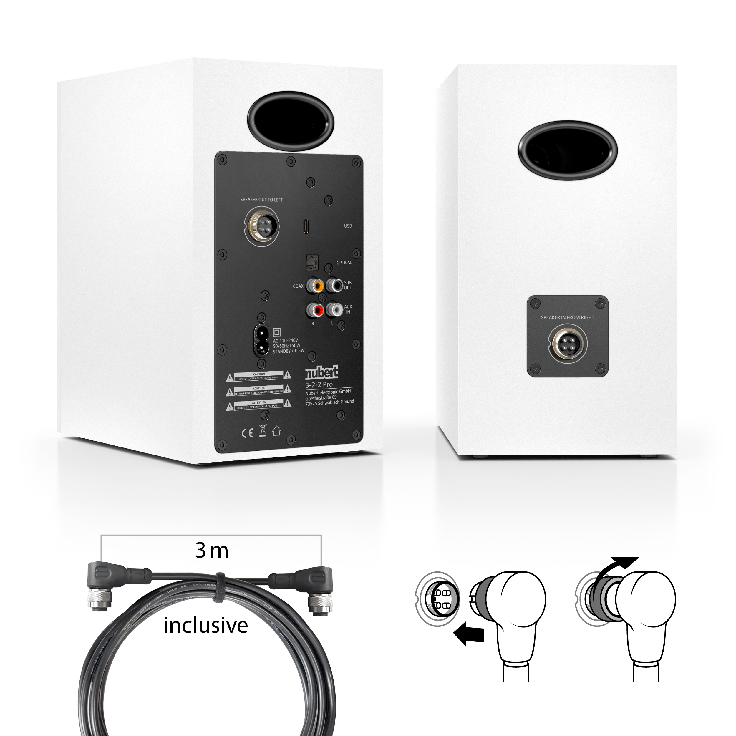 nuBoxx A 125 Pro Rear view  Rear view of a pair of nuBoxx A 125 Pro bookshelf speakers with connections and bass reflex ports