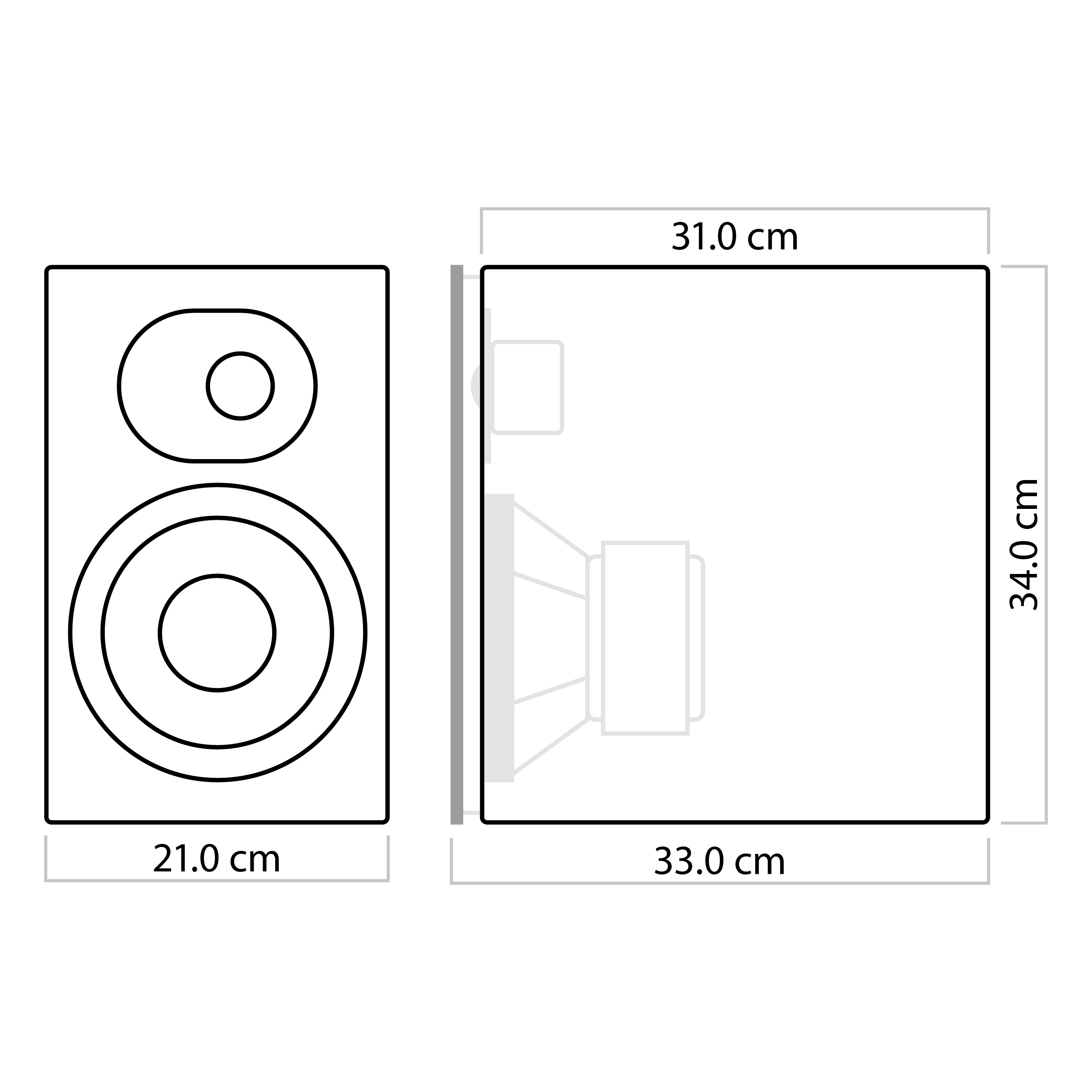 nuLine 34 dimensions Technical drawing of the nuLine 34 with dimensions (21.0 × 33,0 × 34,0 cm)