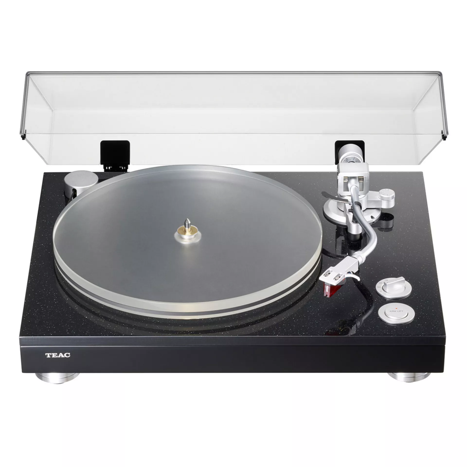 Teac Plattenspieler TN-5BB  in Schwarz Vorderseite geöffnet