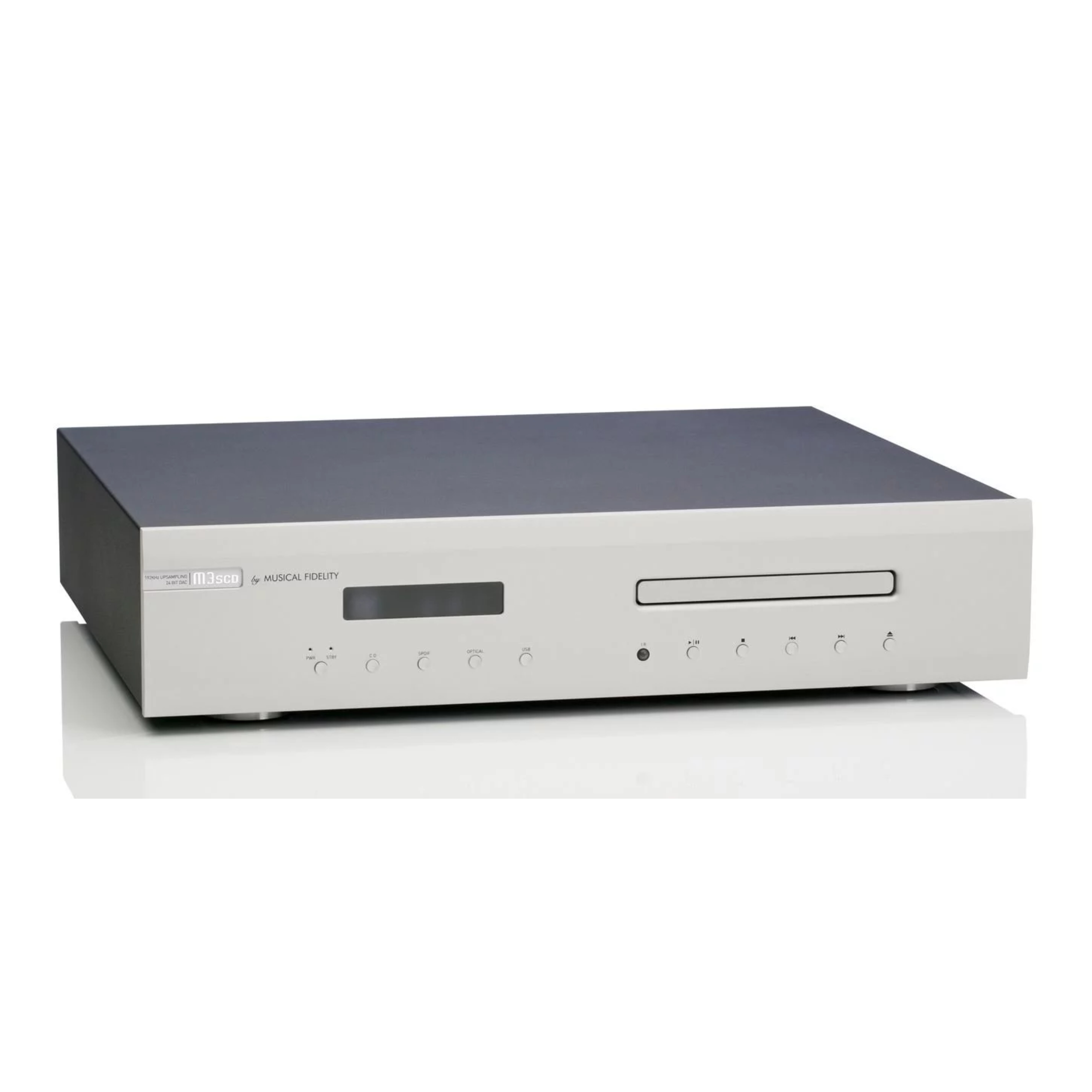 Musical Fidelity M3sCD in white front turned Musical Fidelity M3sCD in white front turned