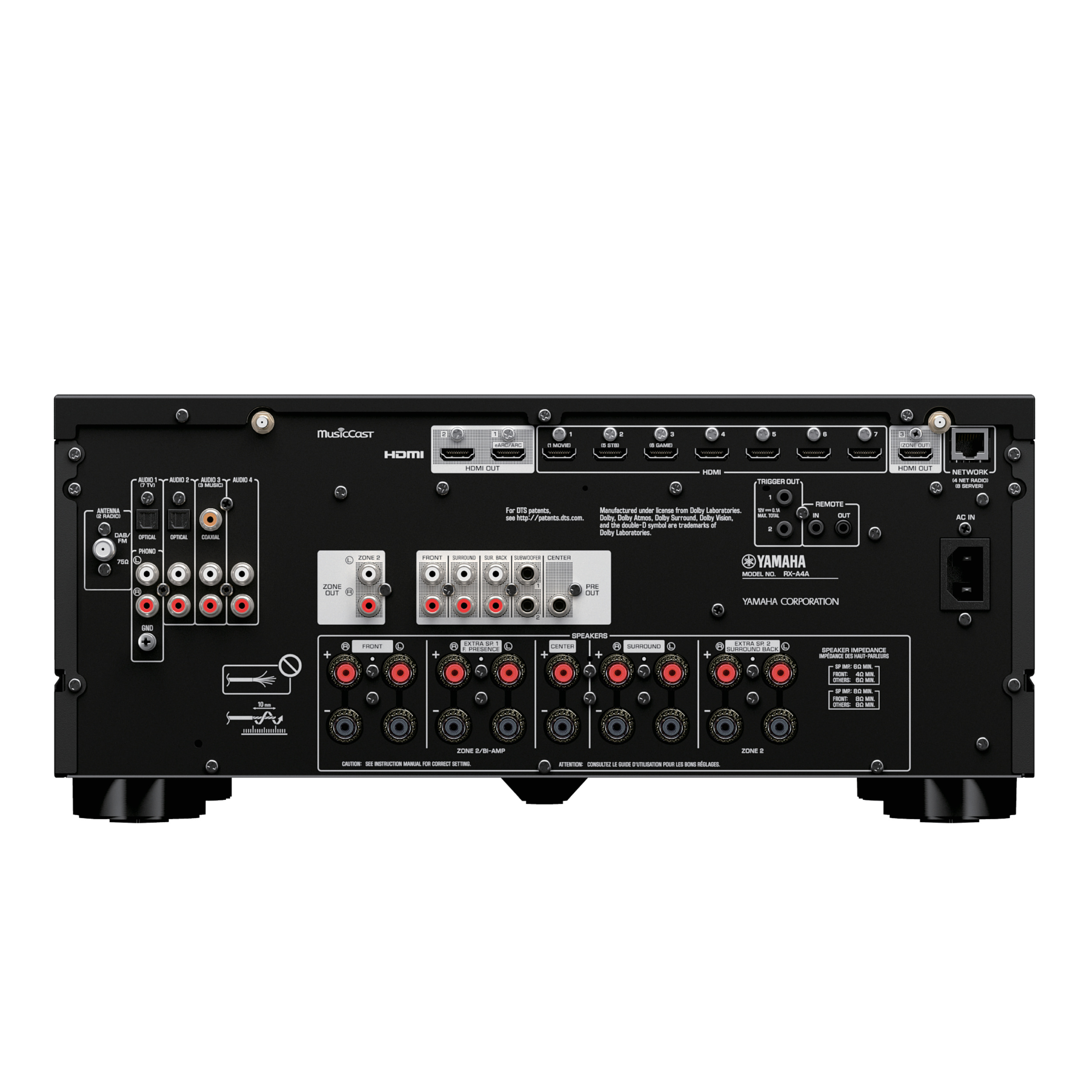Yamaha AV Receiver RX-A4A schwarz Rückseite Yamaha AV Receiver RX-A4A schwarz Rückseite