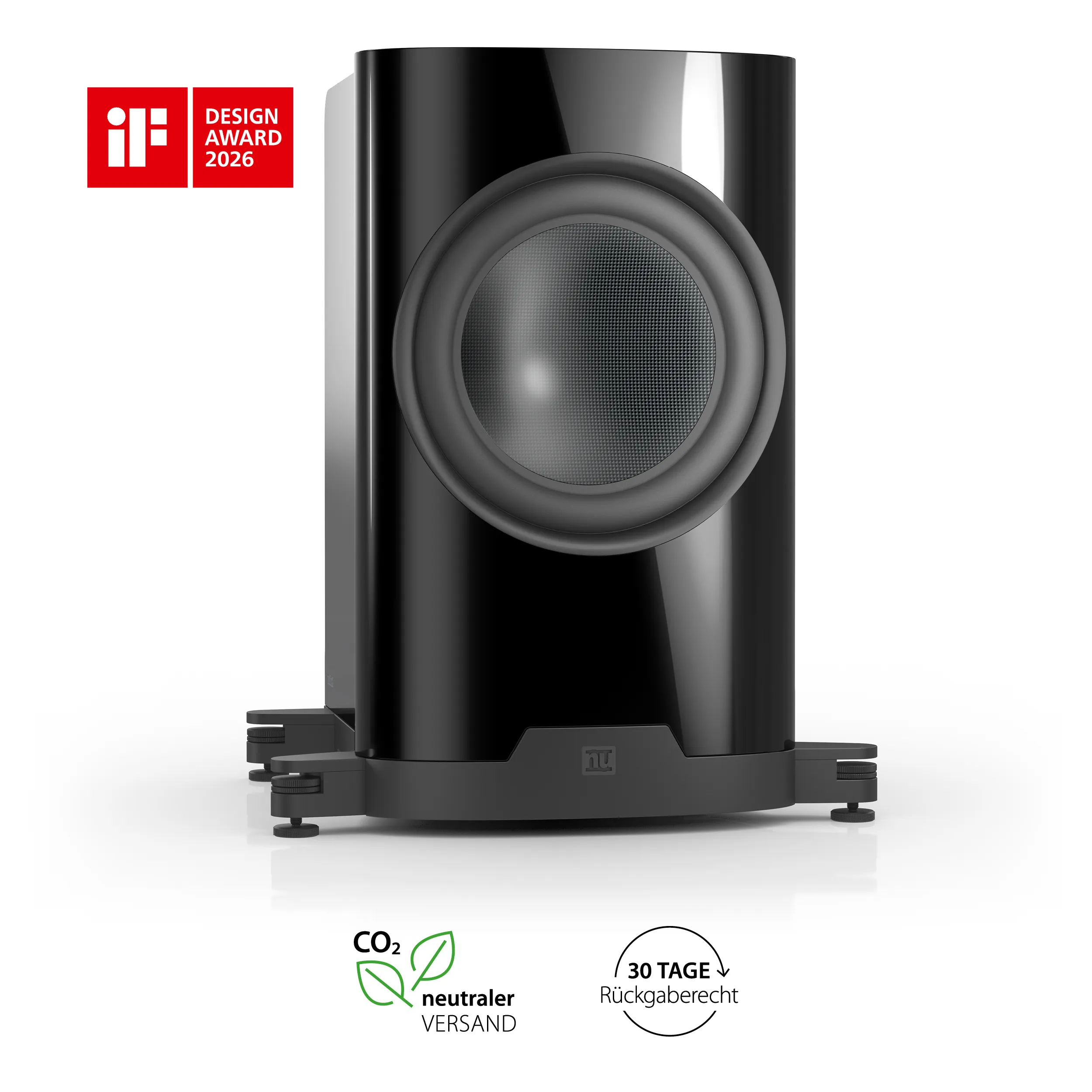 nuVero nova 1w Schwarz Frontansicht mit Icons