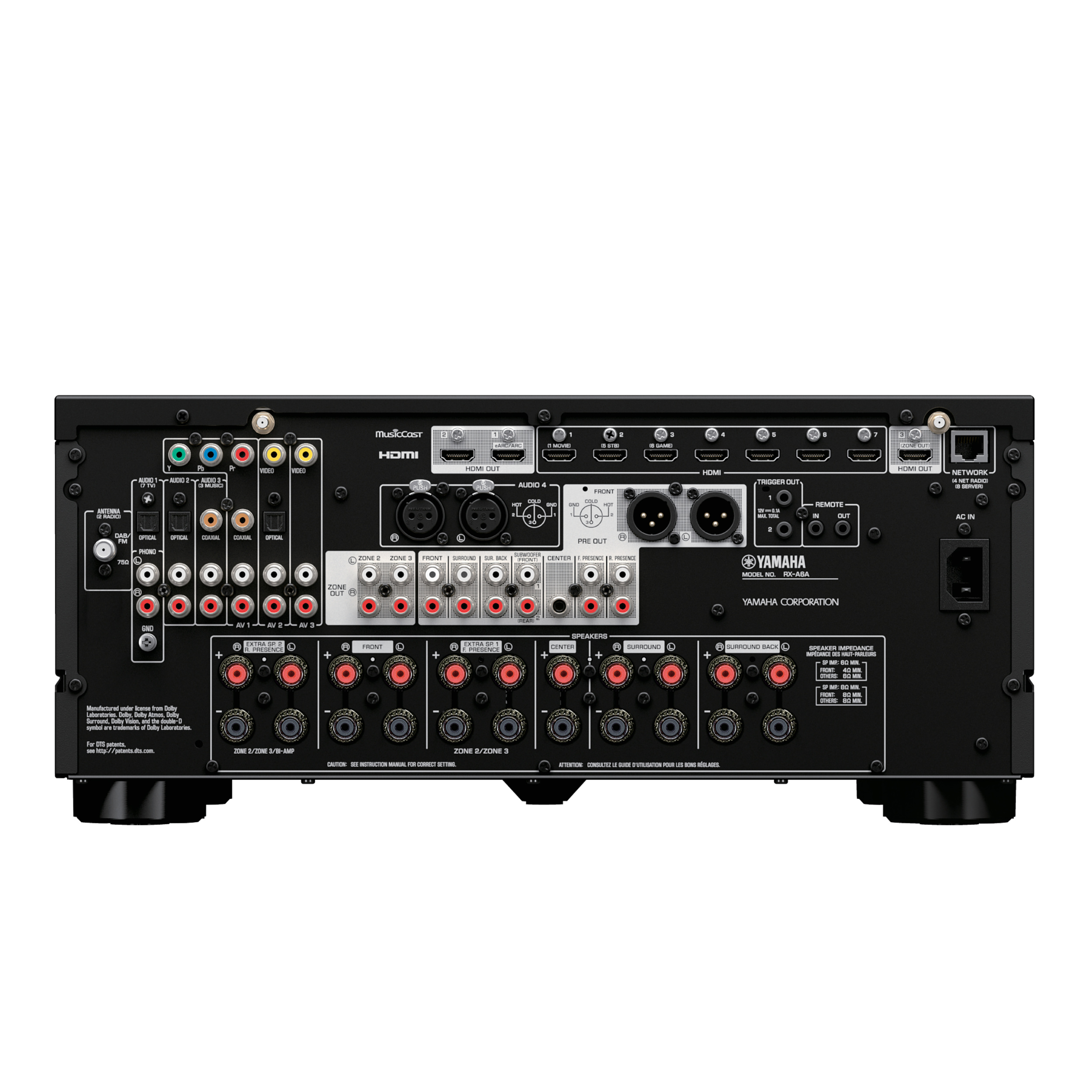 Yamaha AV Receiver RX-A6A schwarz Rückseite Yamaha AV Receiver RX-A6A schwarz Rückseite