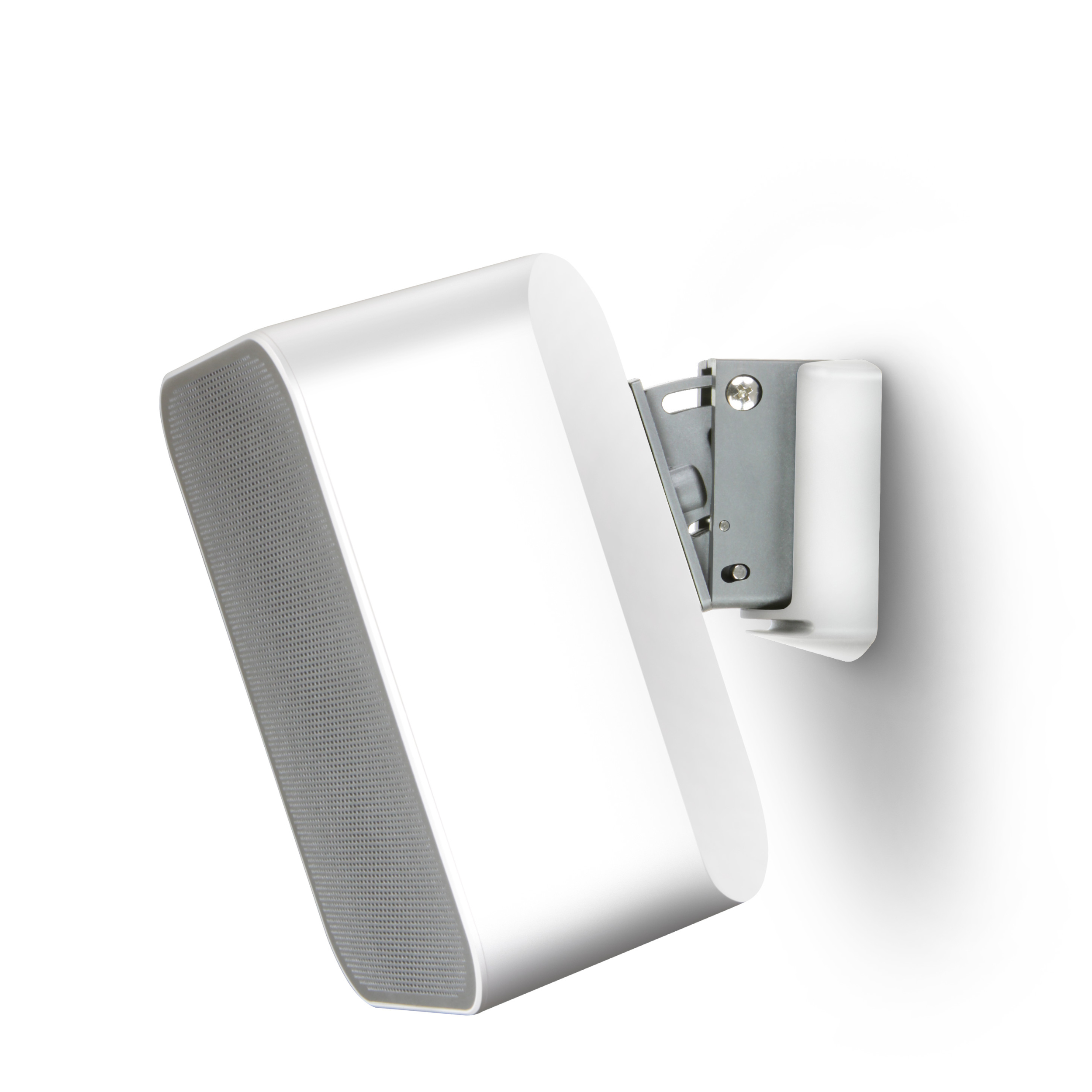Bluesound wall mount WM100 white mounted tilted Bluesound wall mount WM100 white mounted tilted