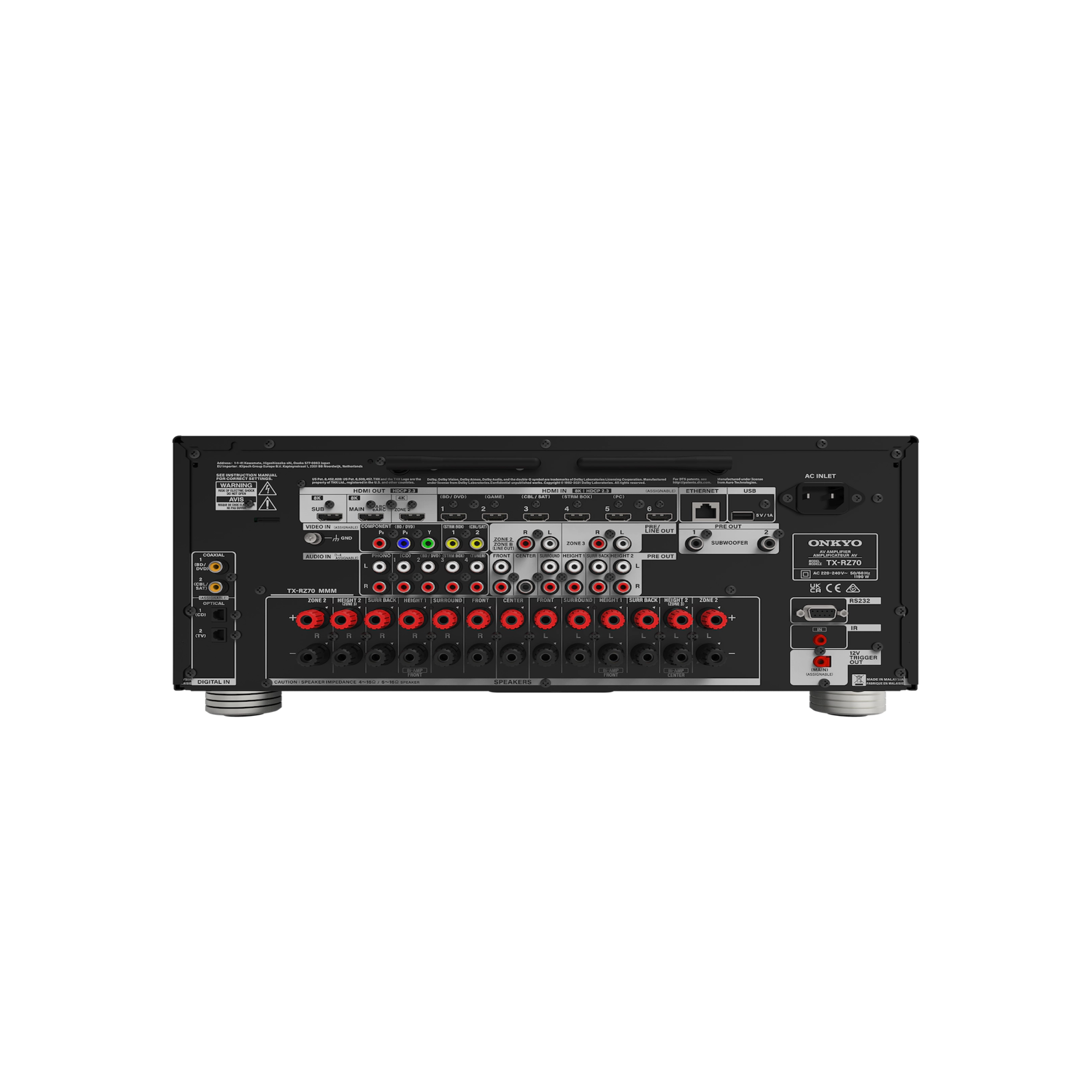 Onkyo TX-RZ70 AV receiver rear panel Onkyo TX-RZ70 AV receiver rear panel