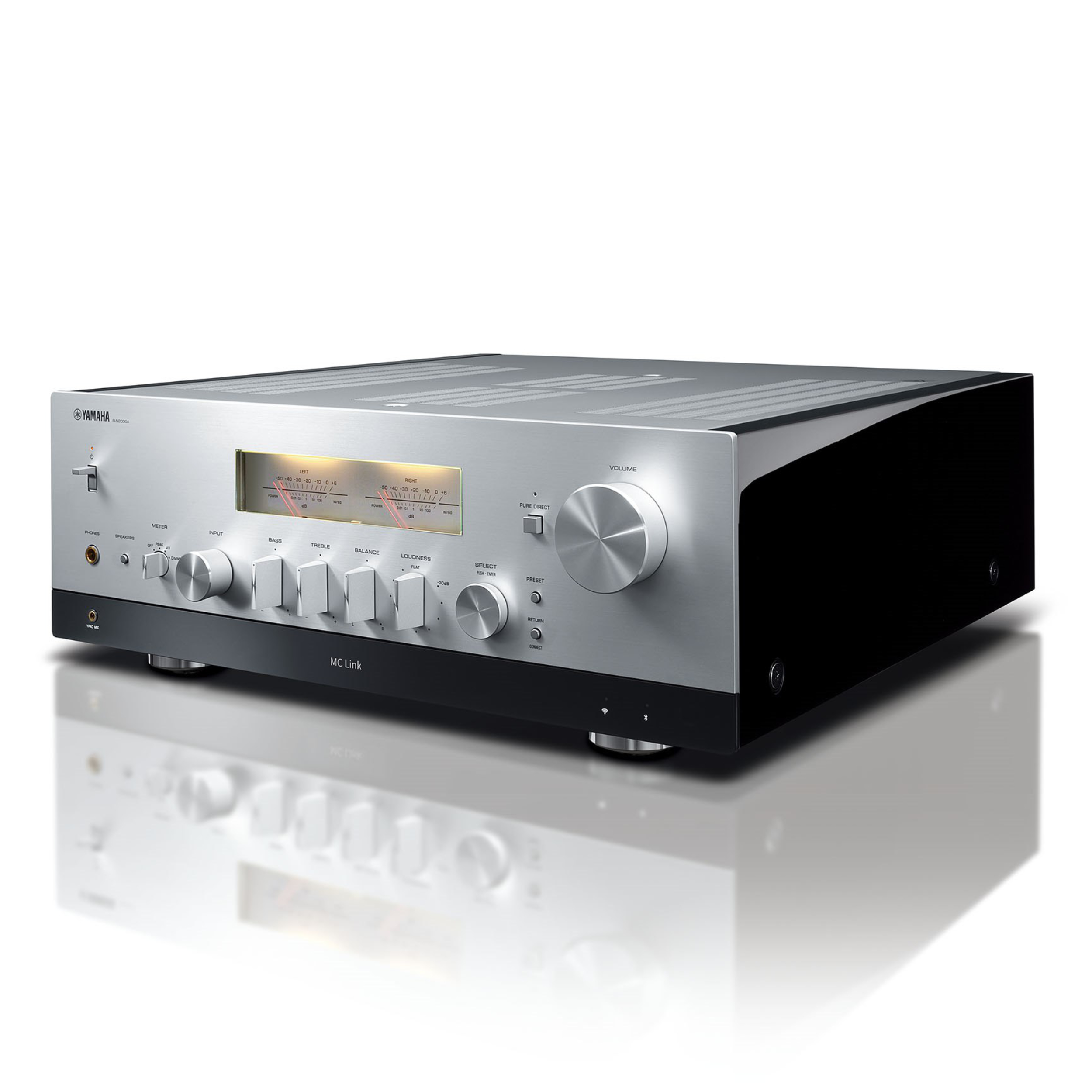 Yamaha Stereoreceiver R-N2000A silber Vorderseite gedreht Yamaha Stereoreceiver R-N2000A silber Vorderseite gedreht