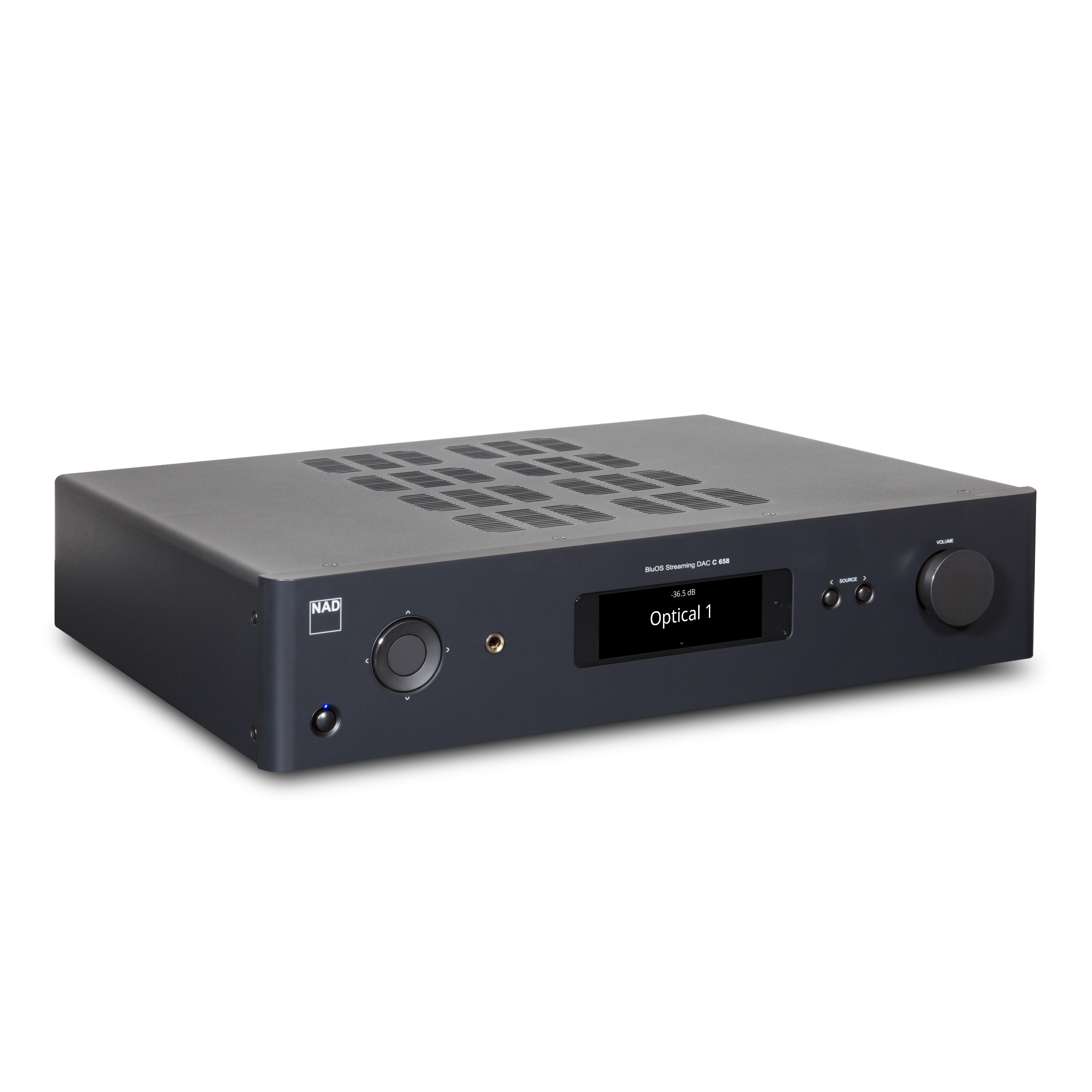 NAD Netzwerk Vorverstärker C658 in Schwarz Vorderseite gedreht NAD Netzwerk Vorverstärker C658 in Schwarz Vorderseite gedreht