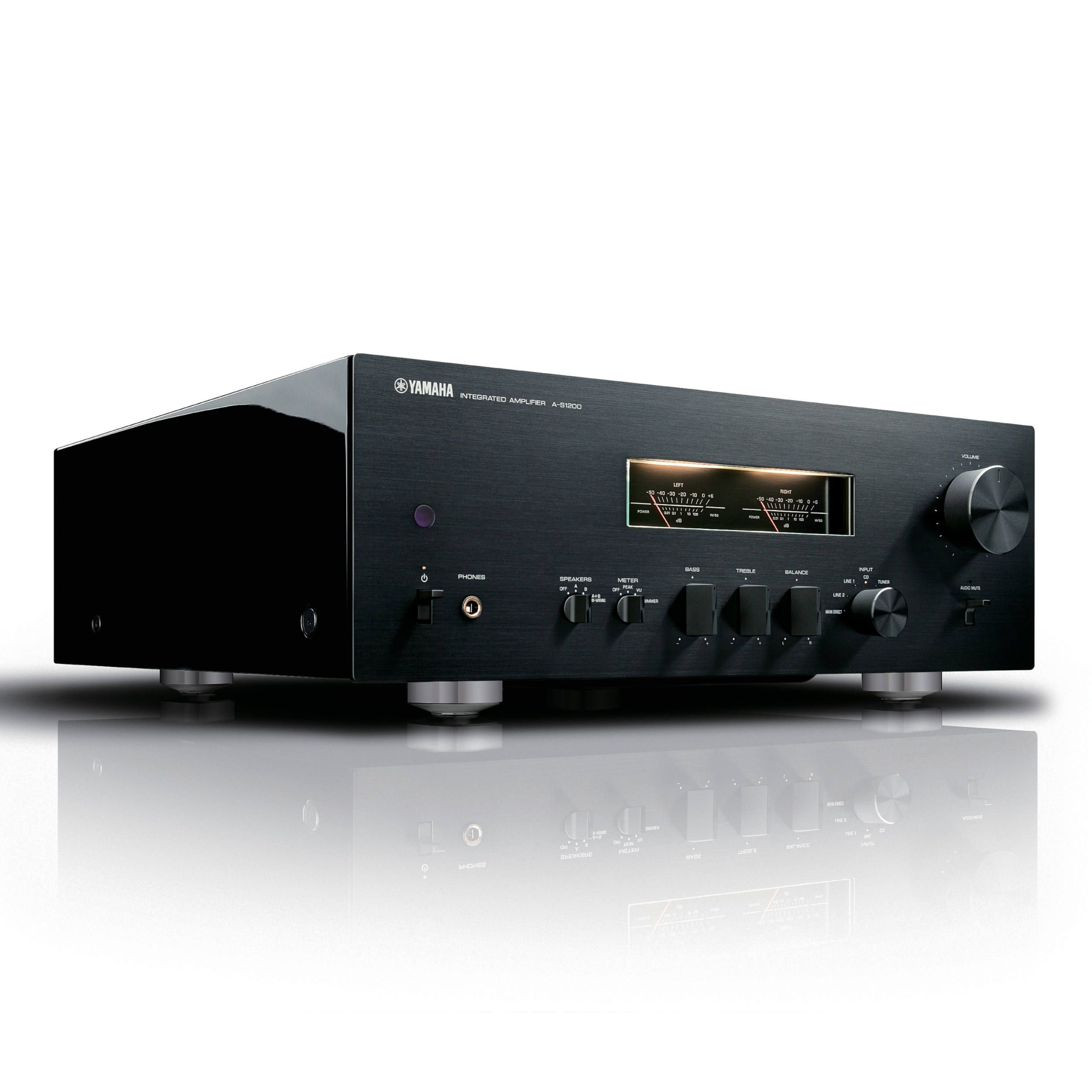 Yamaha stereo integrated amplifier A-S1200 black front turned Yamaha stereo integrated amplifier A-S1200 black front turned
