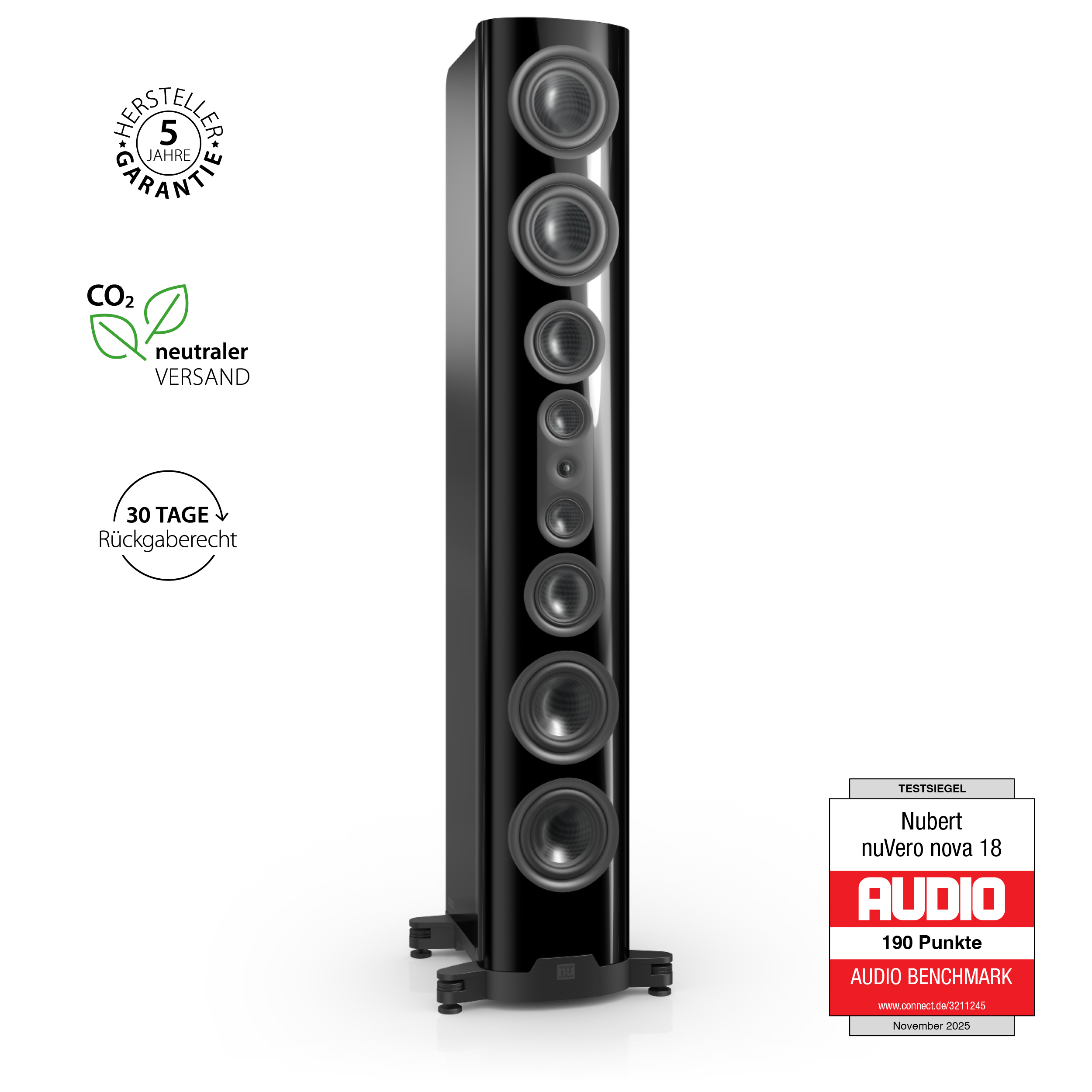nuVero nova 18 Schwarz vorne Testsiegel