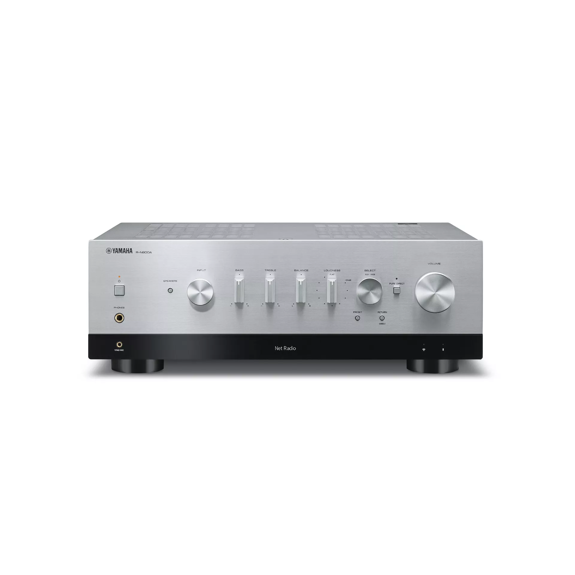 Yamaha Stereoreceiver R-N800A silber Vorderseite gedreht Yamaha Stereoreceiver R-N800A silber Vorderseite gedreht