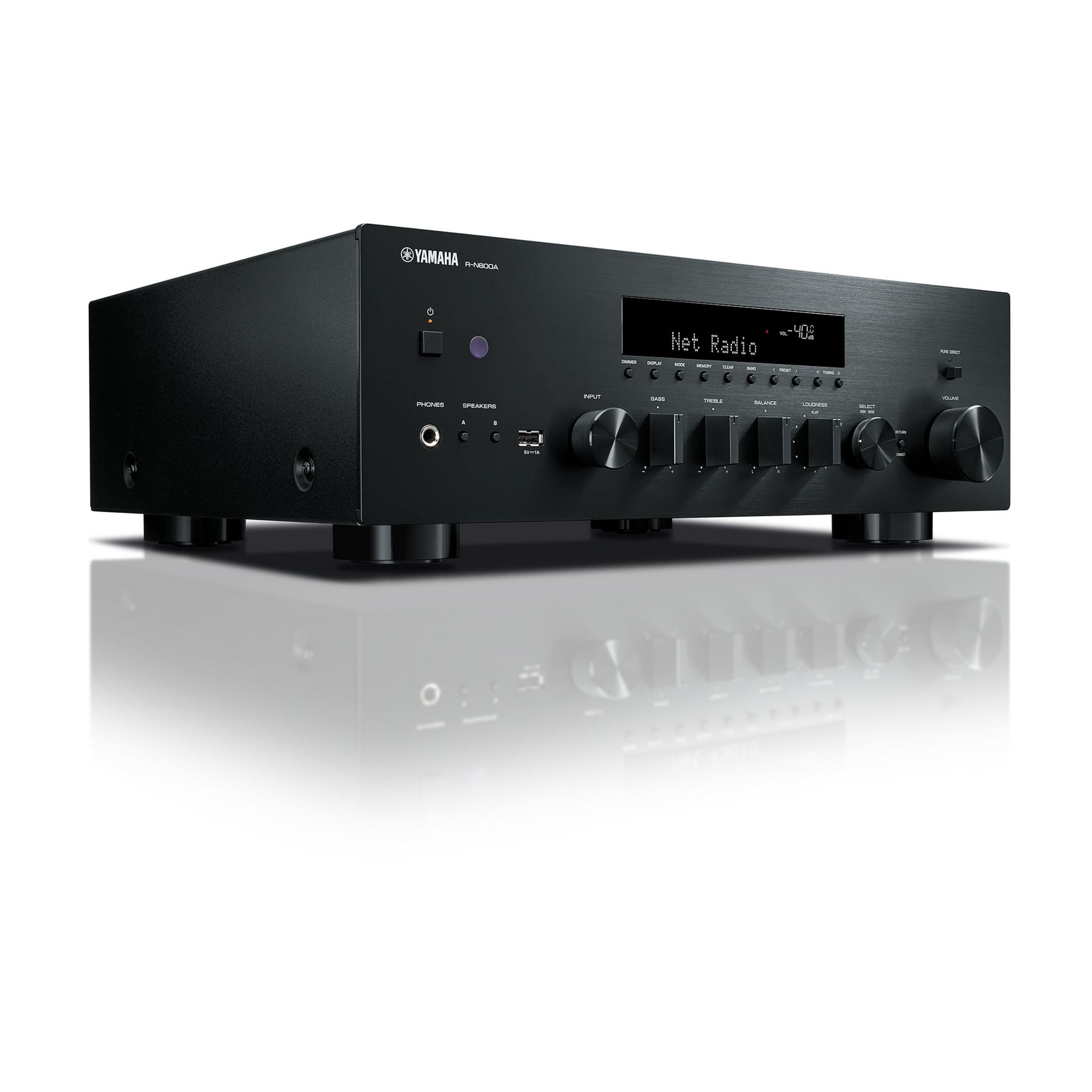 Yamaha Stereoreceiver R-N600A schwarz Vorderseite gedreht Yamaha Stereoreceiver R-N600A schwarz Vorderseite gedreht