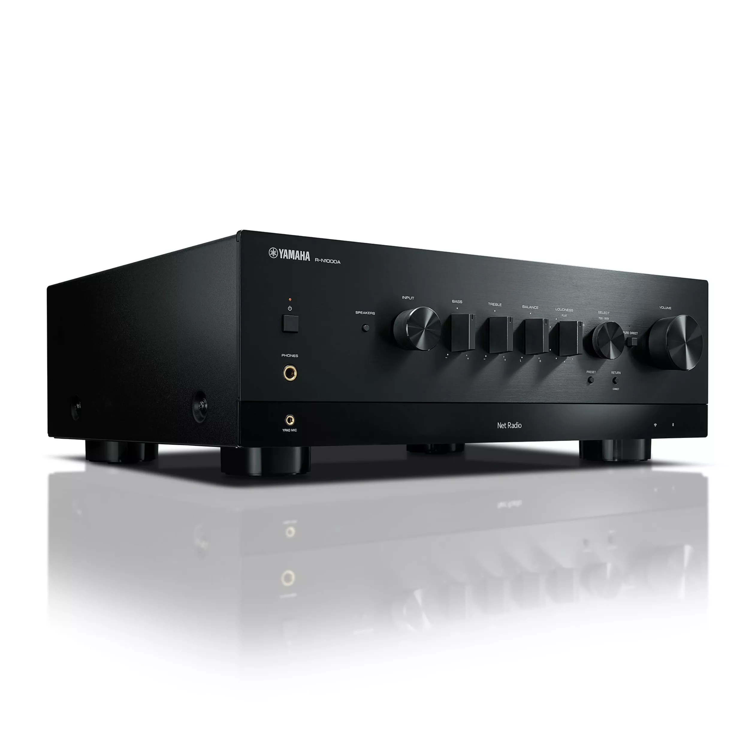 Yamaha Stereoreceiver R-N1000A schwarz Vorderseite gedreht Yamaha Stereoreceiver R-N1000A schwarz Vorderseite gedreht