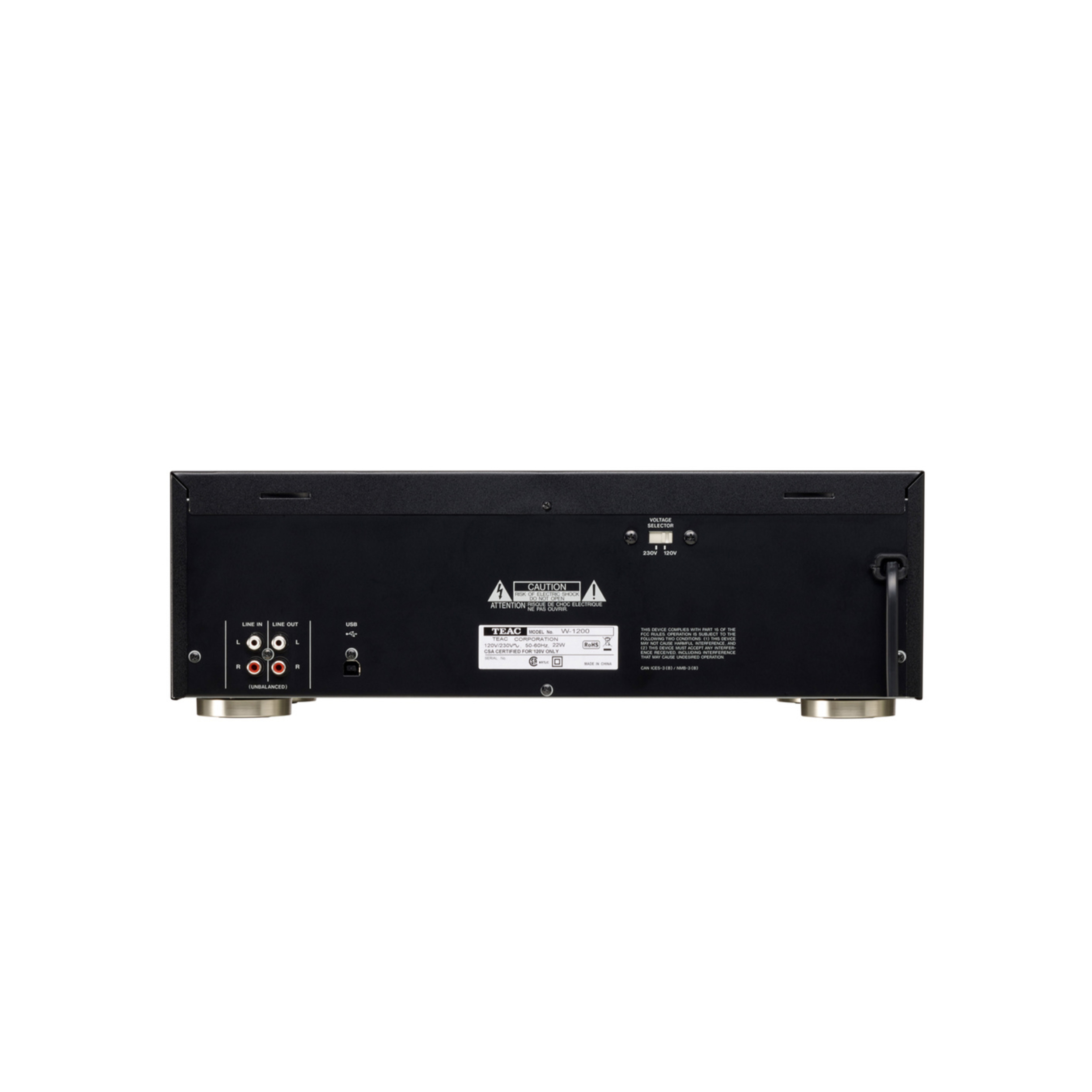 Teac W-1200 Doppelkasettendeck in schwarz Rückseite Teac W-1200 Doppelkasettendeck in schwarz Rückseite
