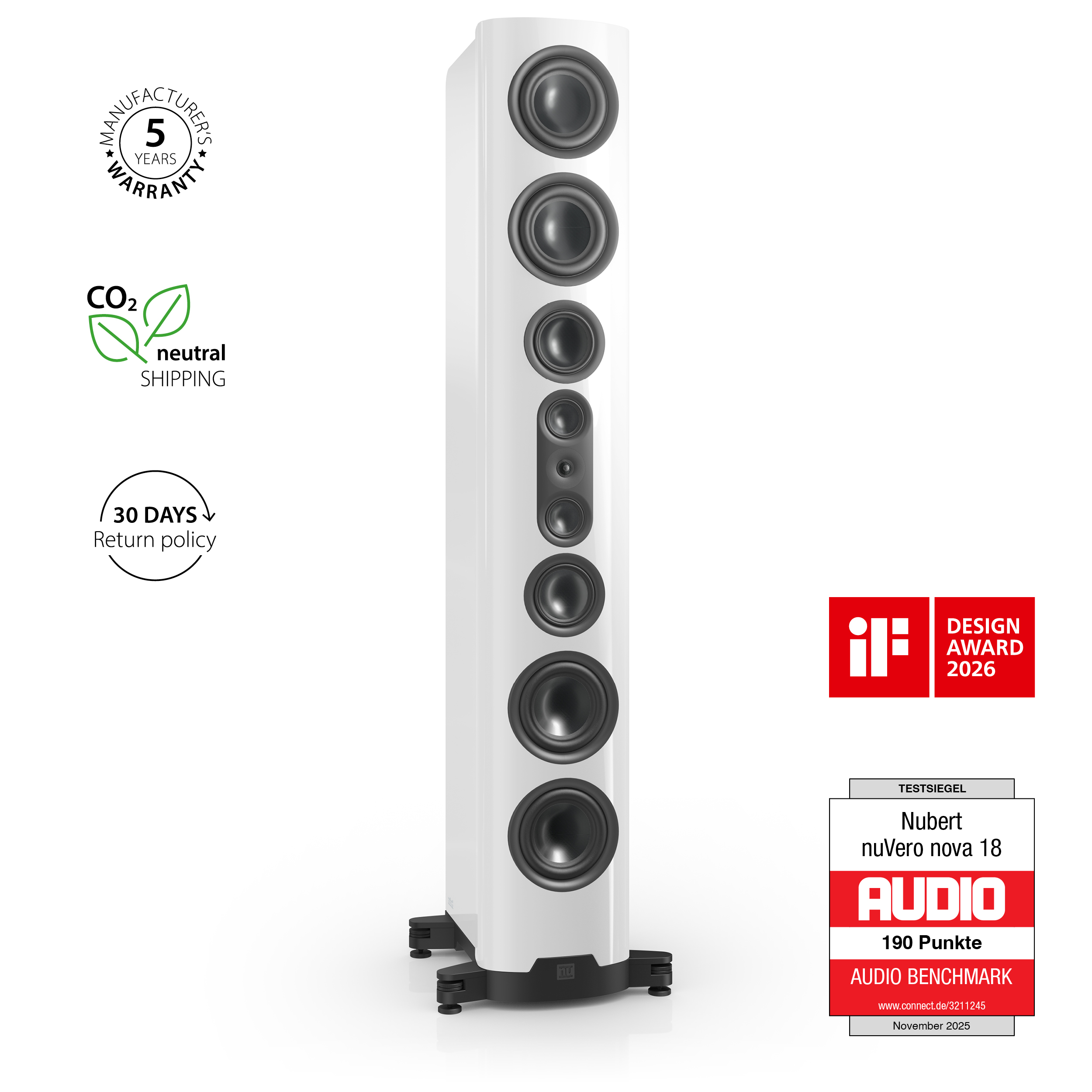 nuVero nova 18 white front IF Award test seal