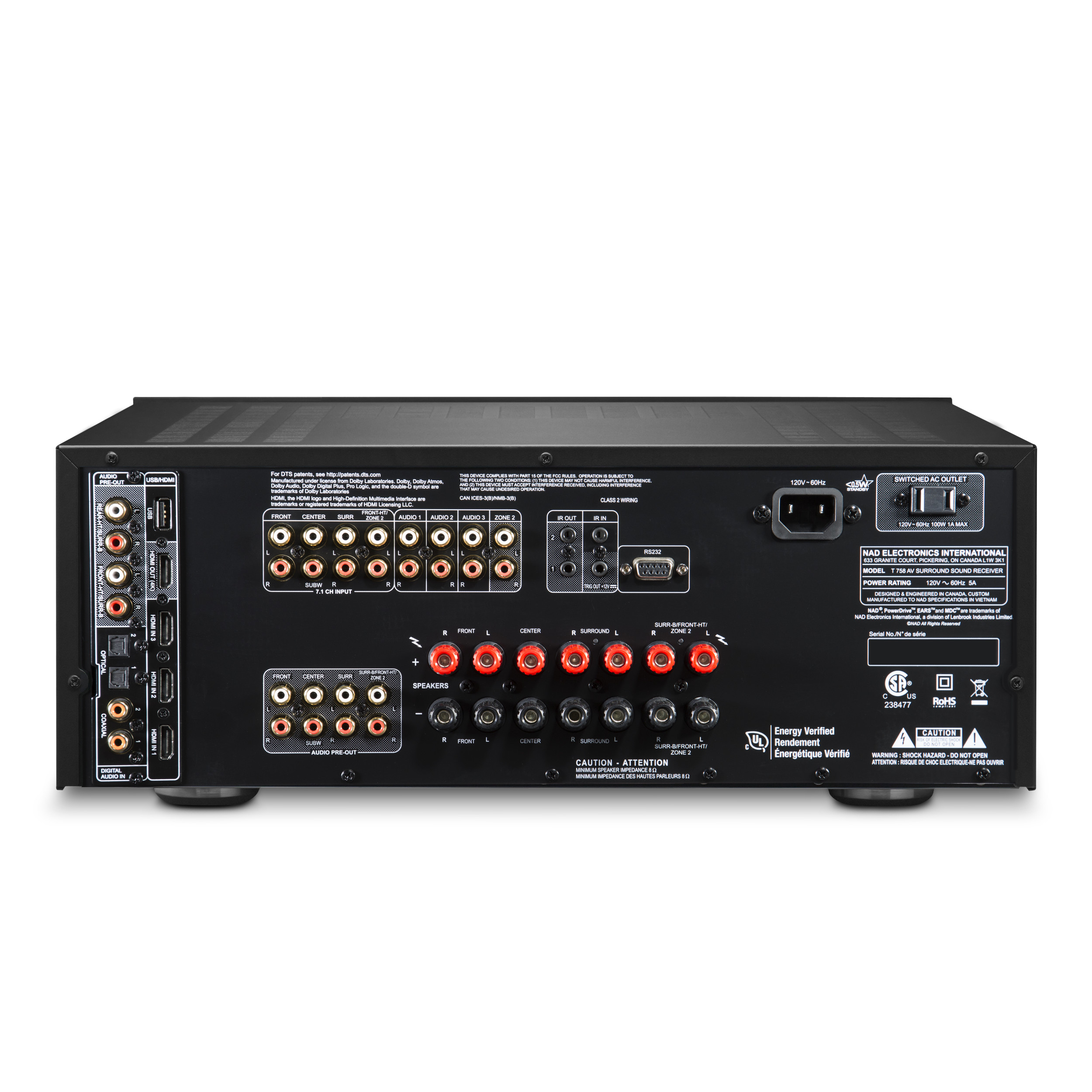 NAD Av-Amplifier T 758 V3i Rear panel NAD Av-Amplifier T 758 V3i Rear panel