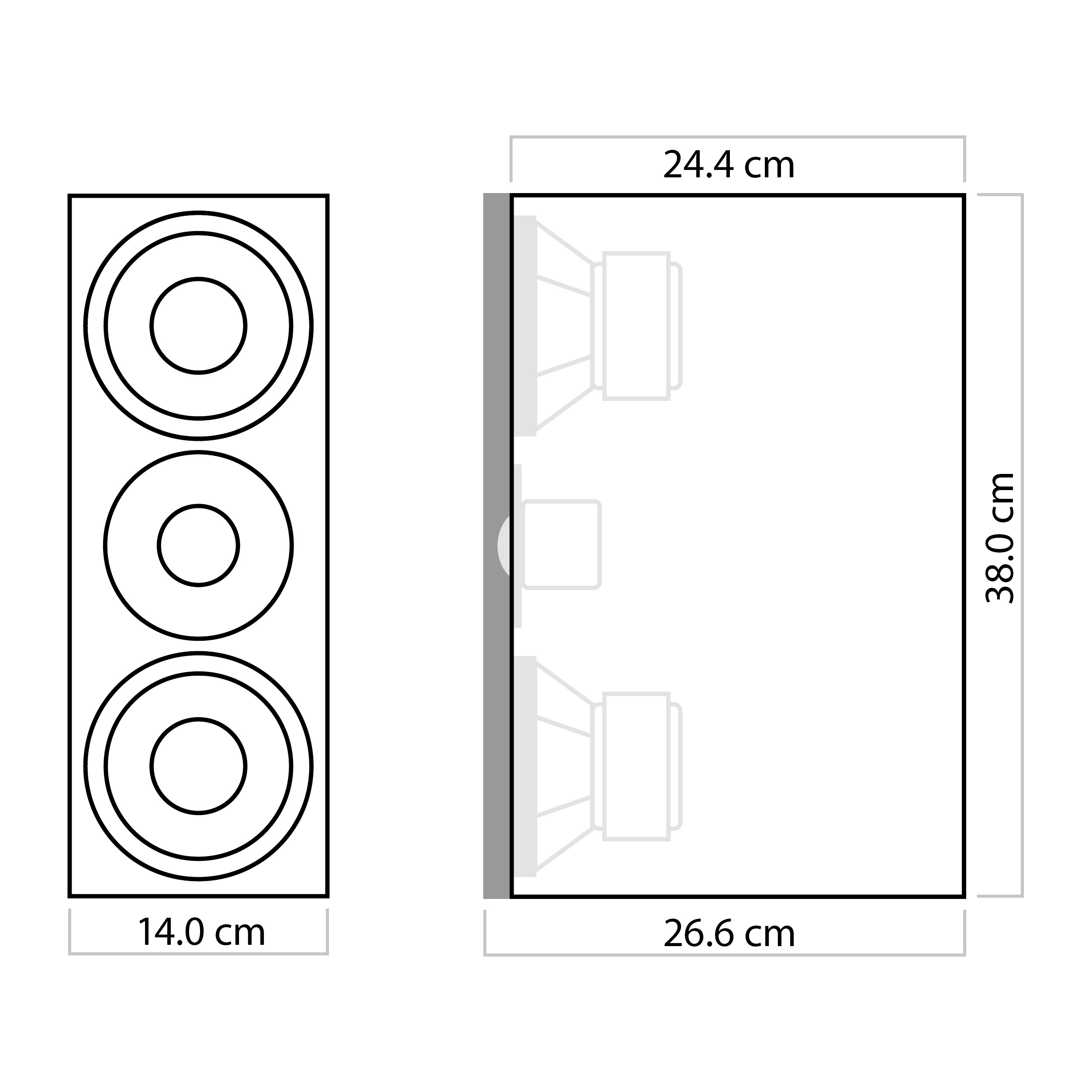 nuBoxx B 50 Dimensions Technical drawing of the nuBoxx 50 with dimensions (14.0 × 38.0 × 26.6 cm)