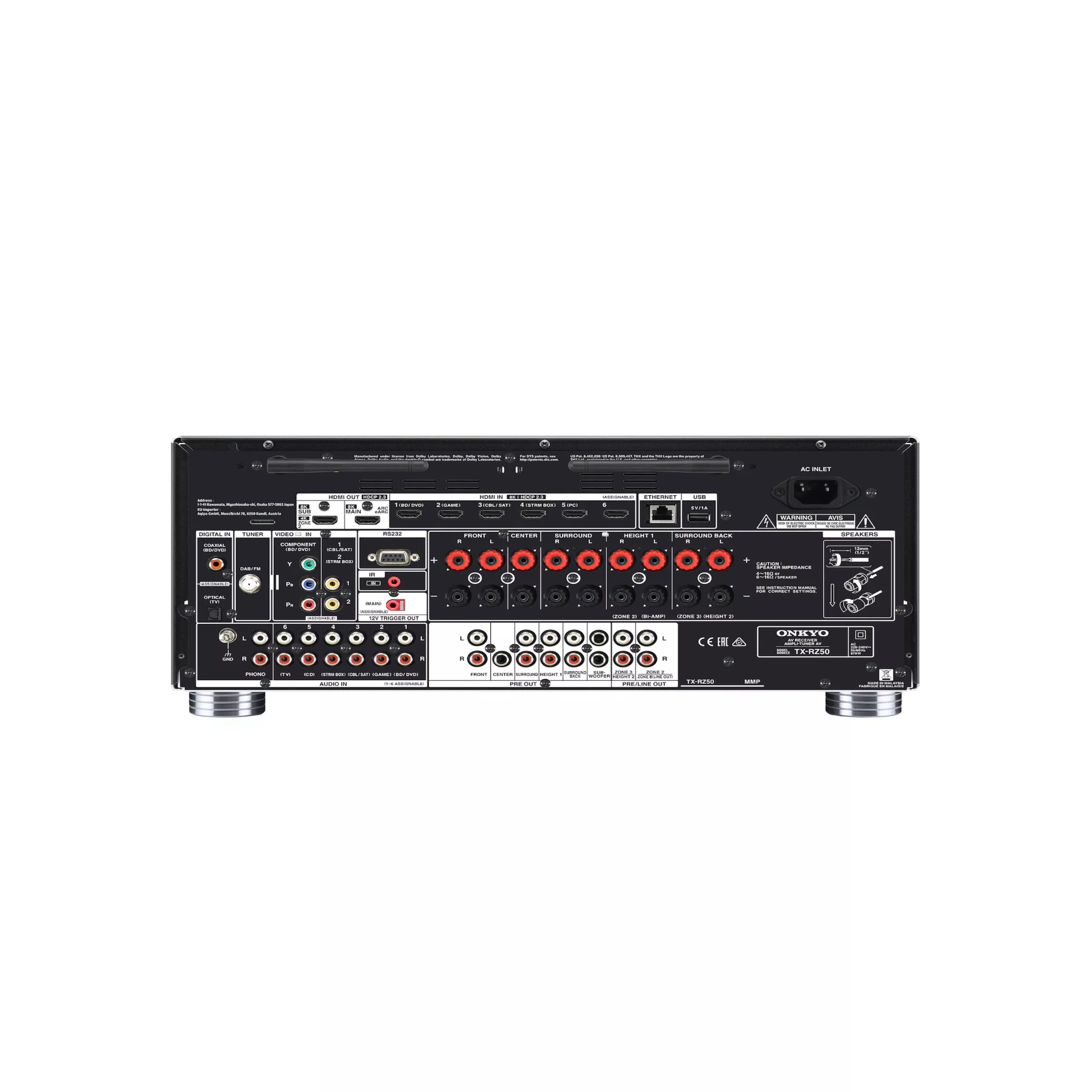 Onkyo TX-RZ50 AV receiver rear panel Onkyo TX-RZ50 AV receiver rear panel