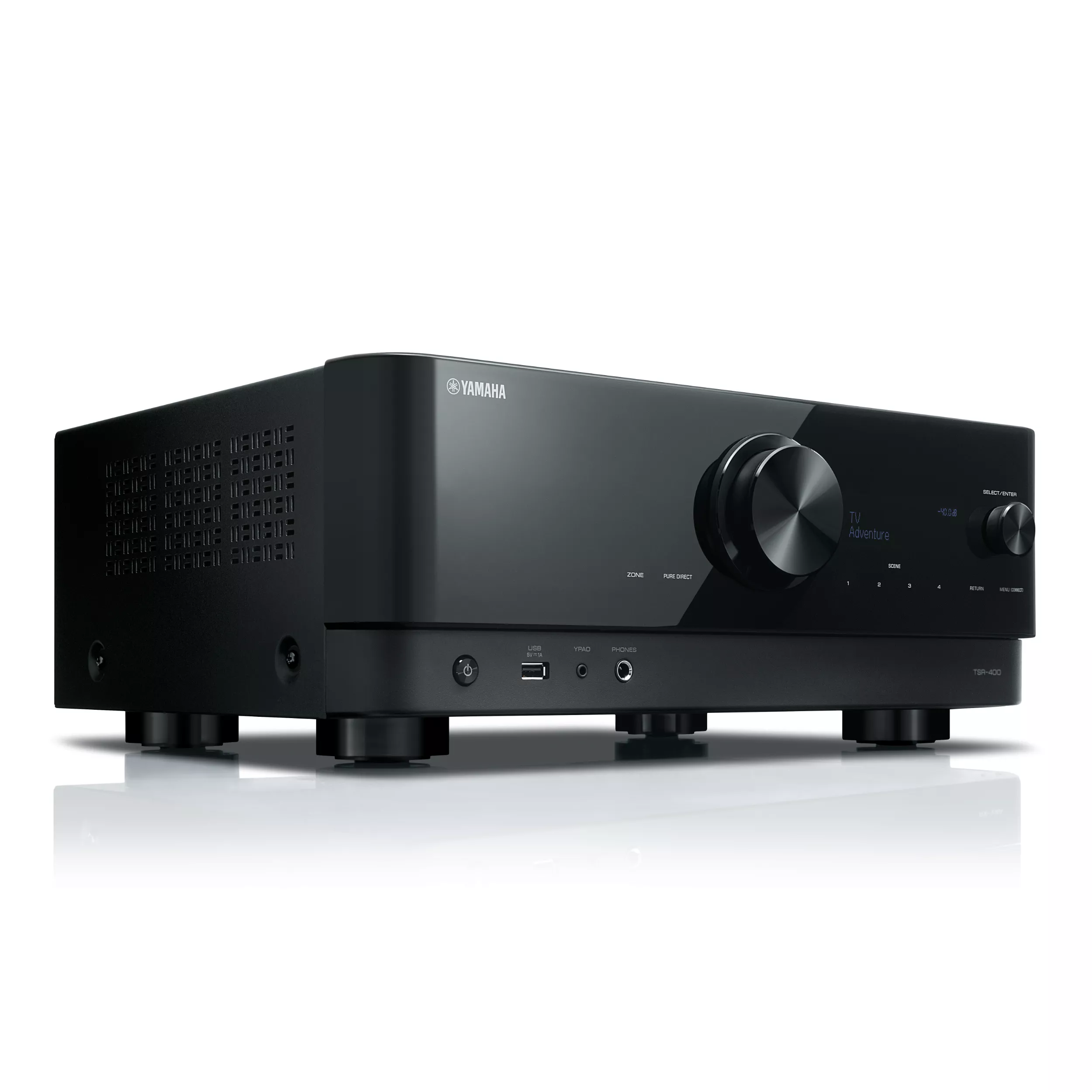 Yamaha AV Receiver TSR-400 schwarz Vorderseite gedreht