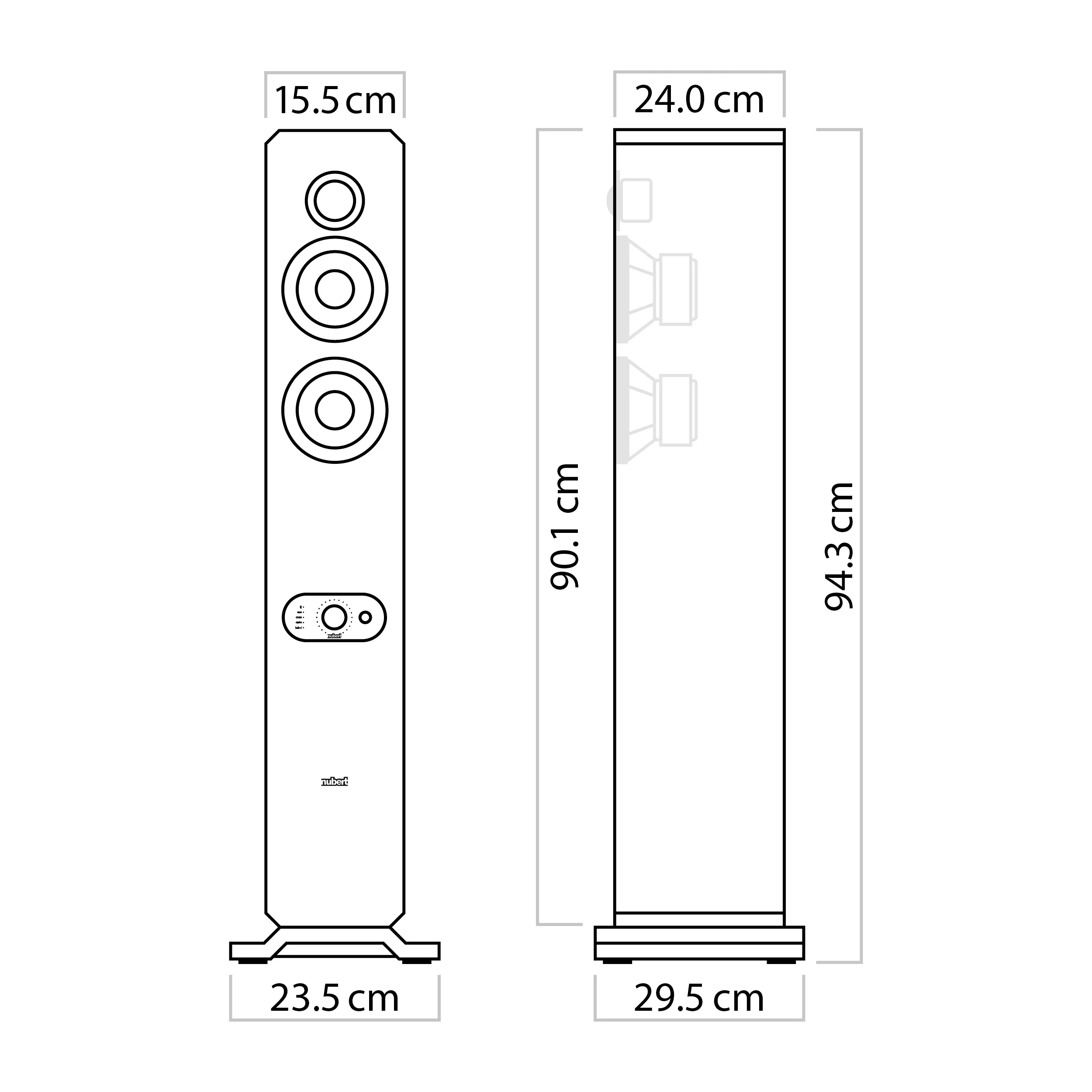 nuJubilee 50 dimensions  Technical drawing of the nuJubilee 50 with dimensions (23.5 × 94,3 × 29,5 cm)