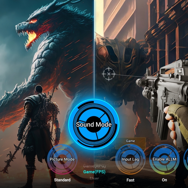 Geteilte Gaming-Szene mit Fantasy- und Shooter-Spiel Geteilte Gaming-Szene mit Fantasy- und Shooter-Spiel