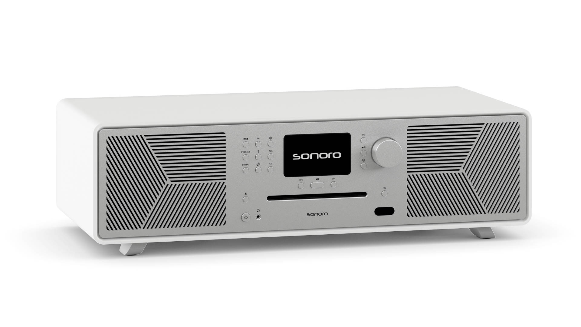 Sonoro CD-Receiver Meisterstück 2. Gen. in Weiß Vorderseite gedreht Sonoro CD-Receiver Meisterstück 2. Gen. in Weiß Vorderseite gedreht