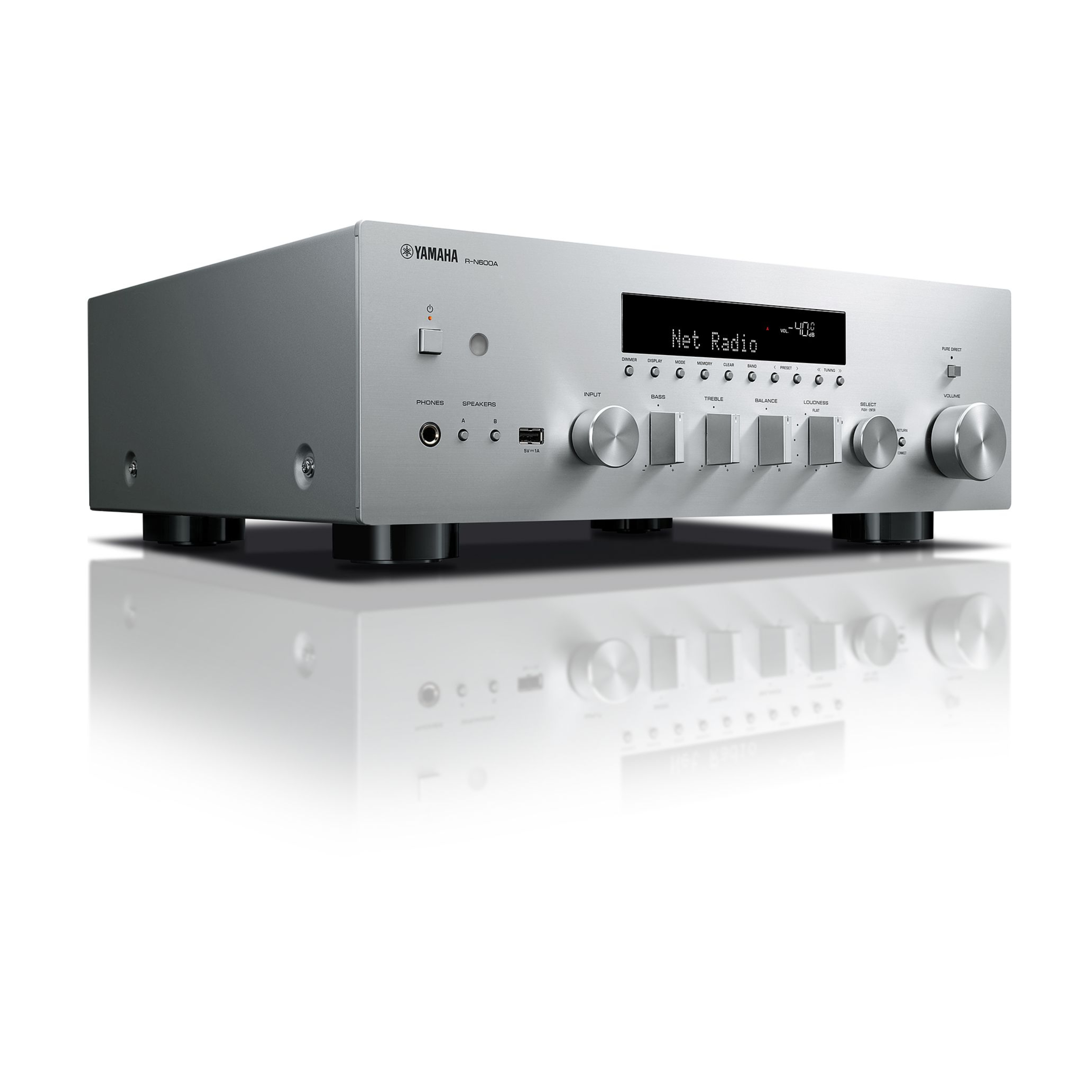 Yamaha Stereoreceiver R-N600A silber Rückseite gedreht Yamaha Stereoreceiver R-N600A silber Rückseite gedreht