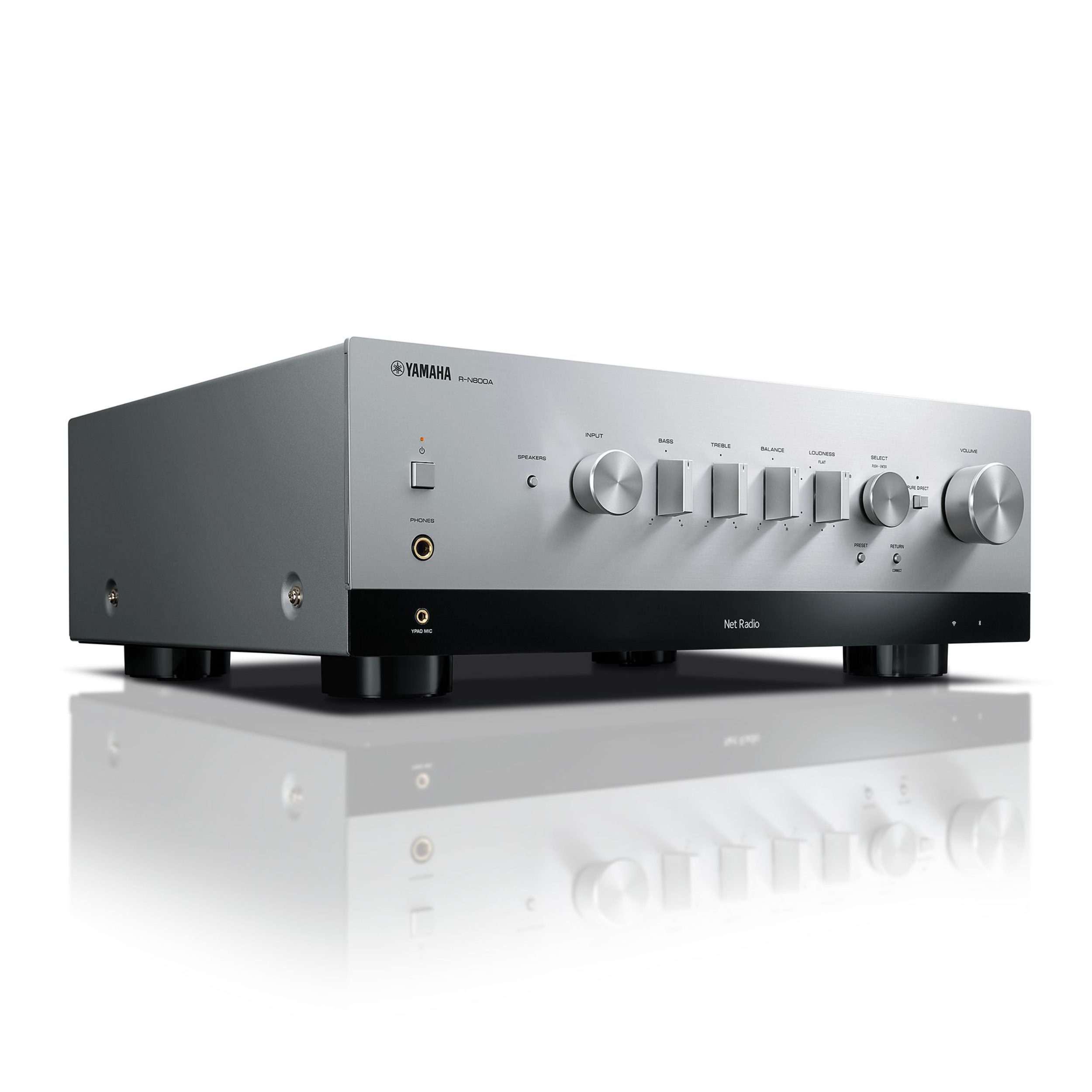 Yamaha R-N800A stereo receiver silver front turned Yamaha R-N800A stereo receiver silver front turned