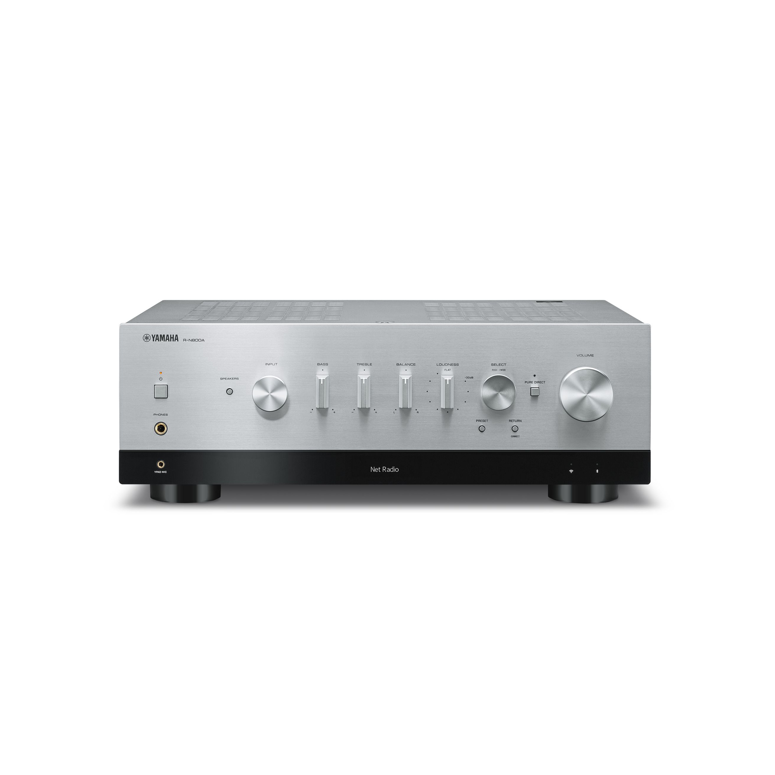Yamaha R-N800A stereo receiver silver front turned Yamaha R-N800A stereo receiver silver front turned