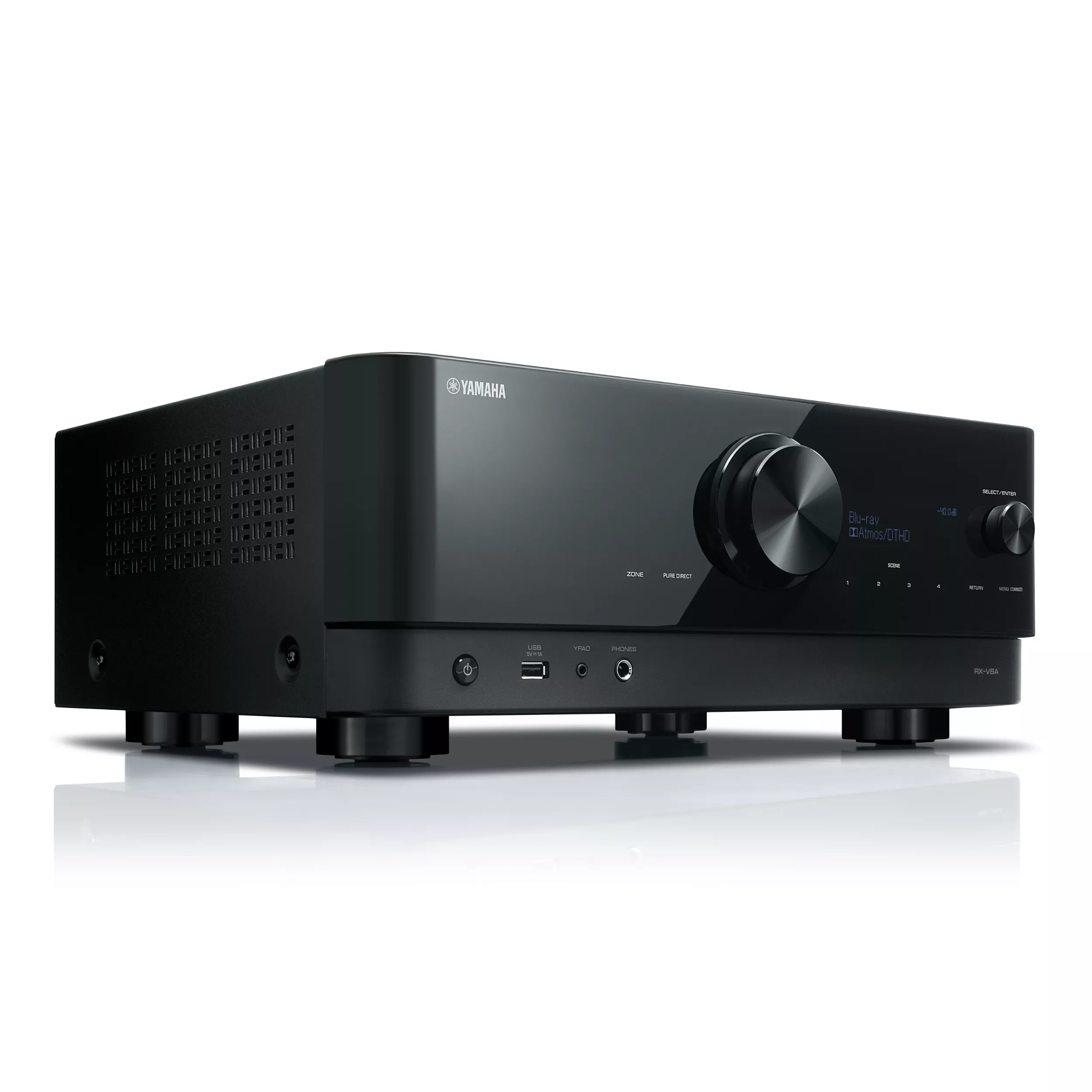 Yamaha AV Receiver RX-V6A schwarz Vorderseite gedreht