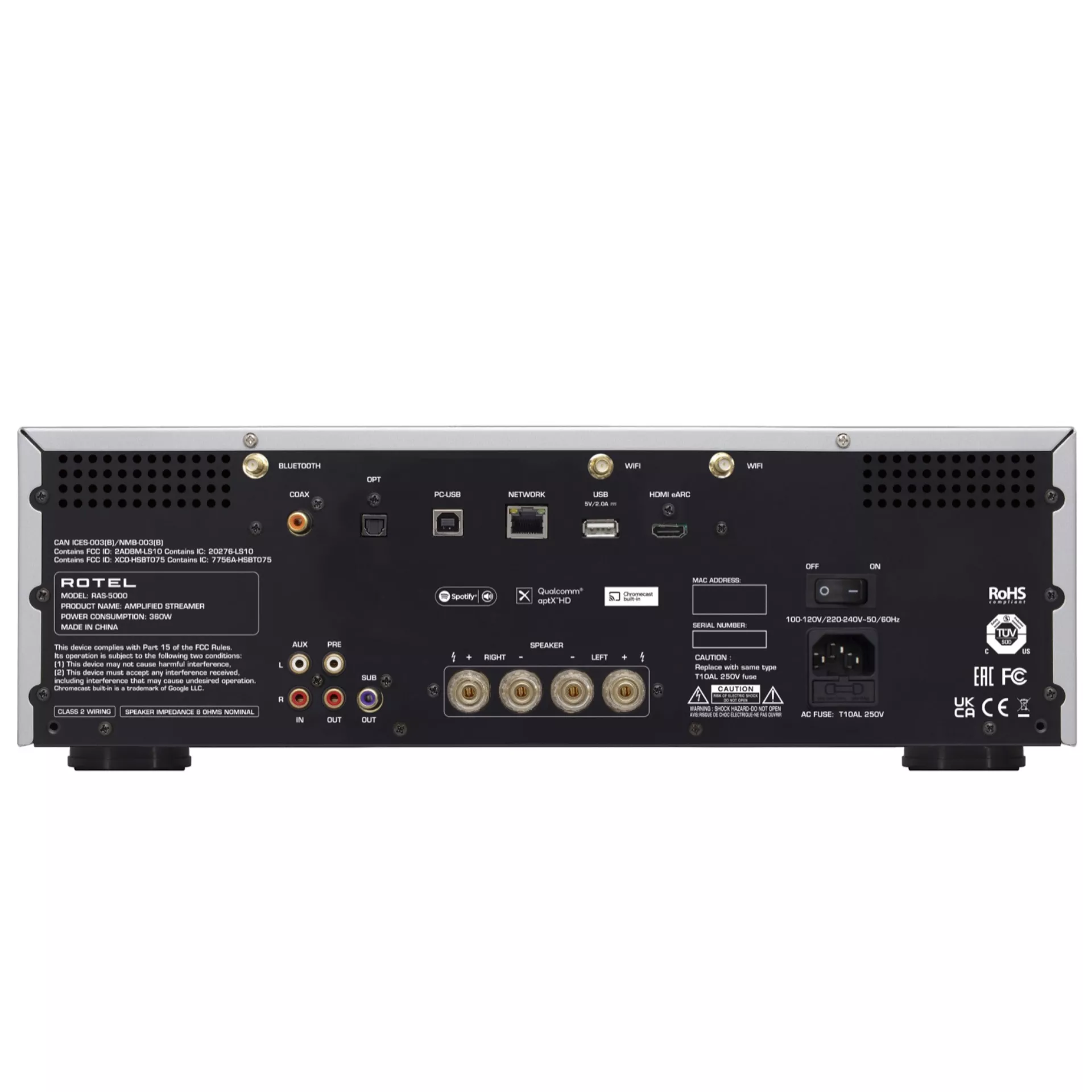 Rotel RAS-5000 Streaming Vollverstärker Rückseite