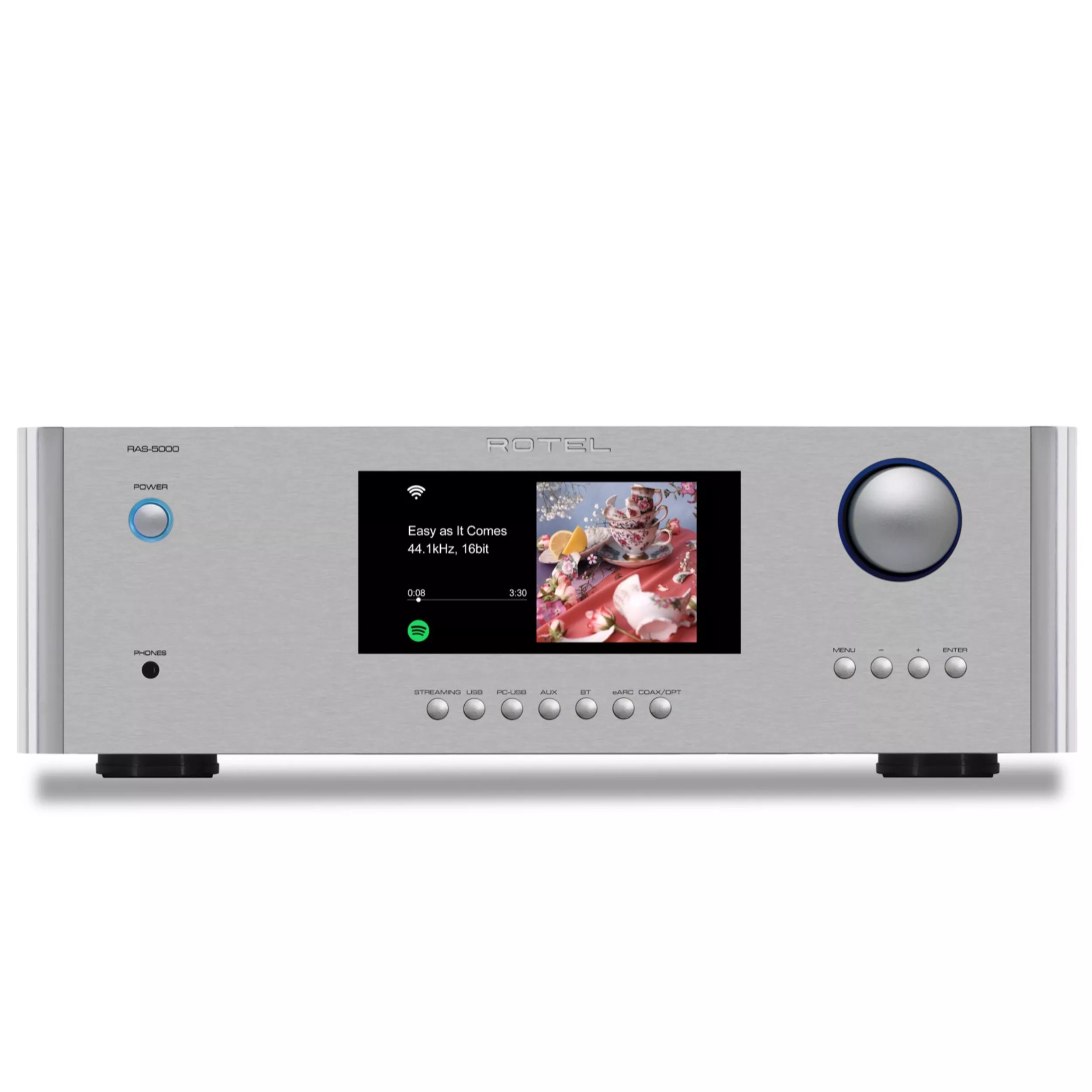 Rotel RAS-5000 Streaming Vollverstärker in Silber Vorderseite