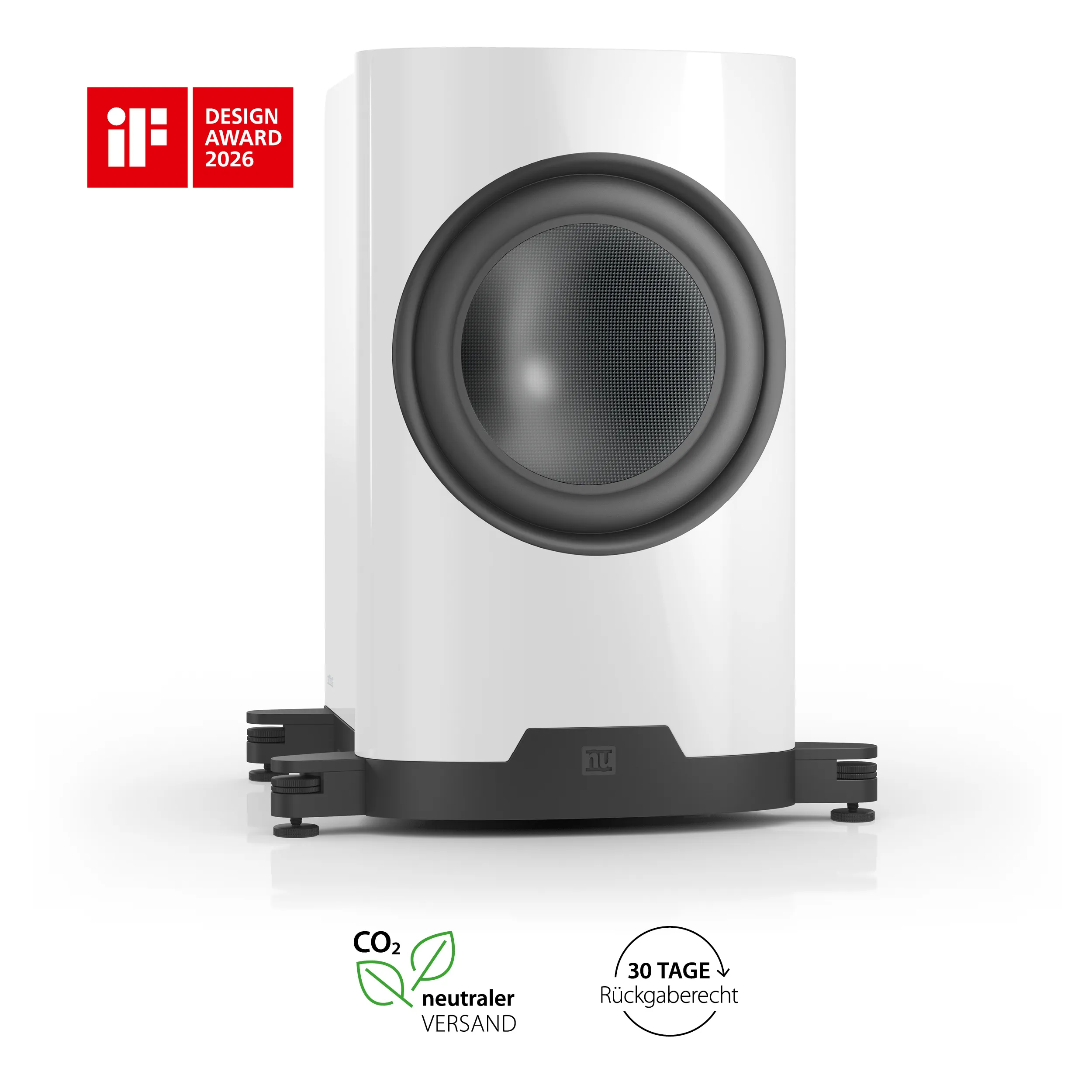 nuVero nova 1w Weiß Frontansicht mit Icons