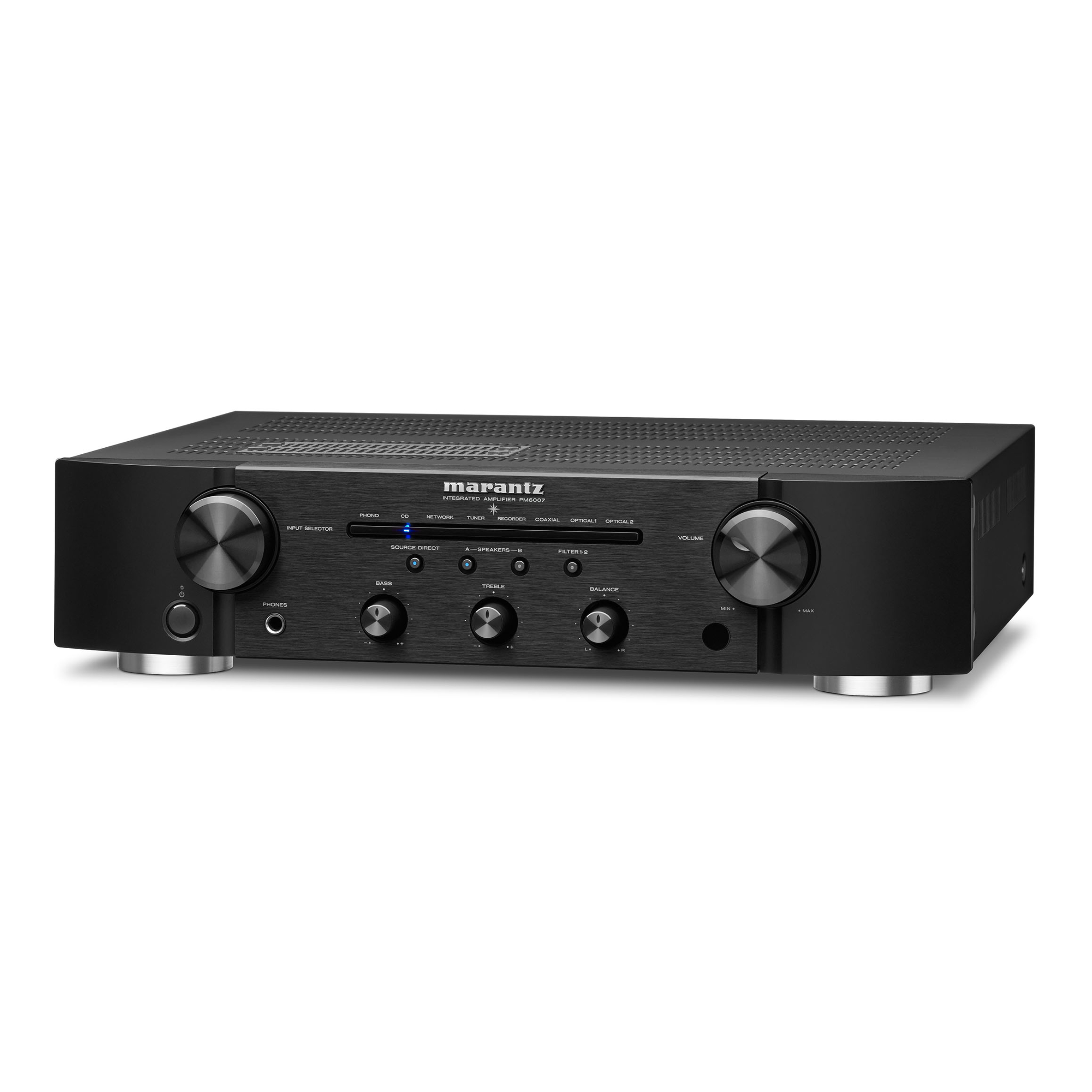 Marantz PM6007 in Schwarz Vorderseite gedreht Marantz PM6007 in Schwarz Vorderseite gedreht