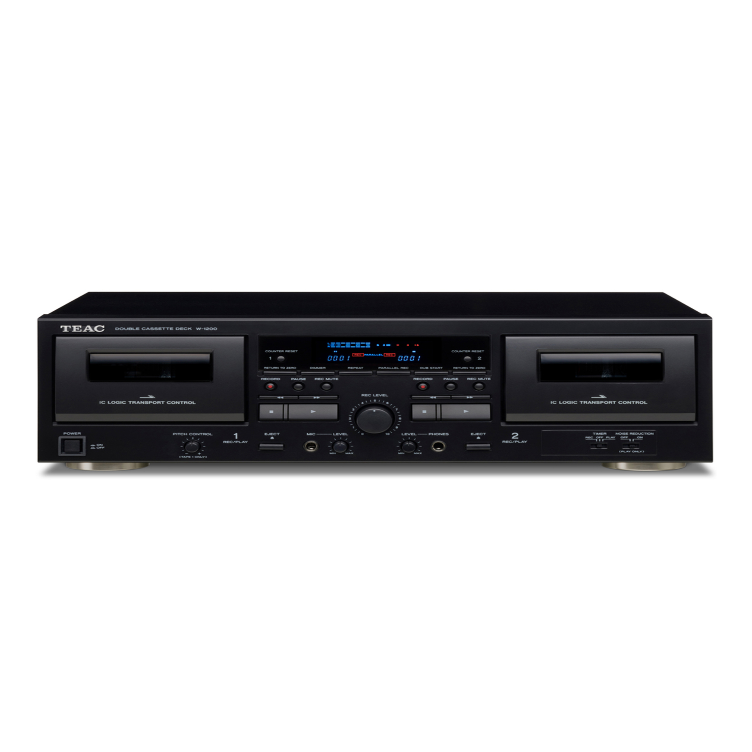 Teac W-1200 Doppelkasettendeck in schwarz Vorderseite Teac W-1200 Doppelkasettendeck in schwarz Vorderseite