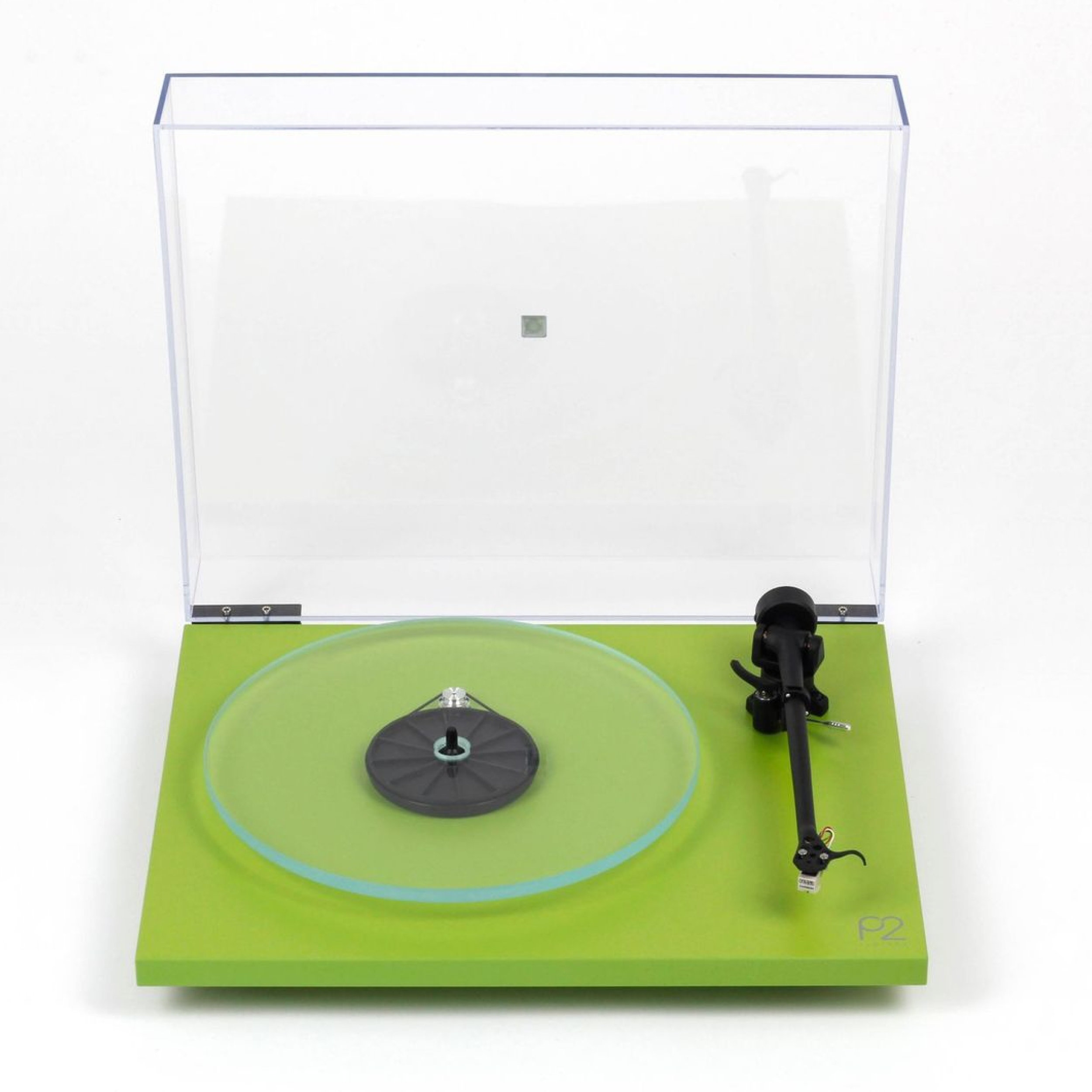 Rega Plattenspieler Planar 2 Limited Edition in grün Vorderseite geöffnet Rega Plattenspieler Planar 2 Limited Edition in grün Vorderseite geöffnet