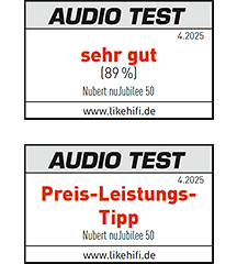 AUDIO TEST Testsiegel AUDIO TEST Testsiegel nuJubilee 50 sehr gut Preis-Leistungs-Sieger
