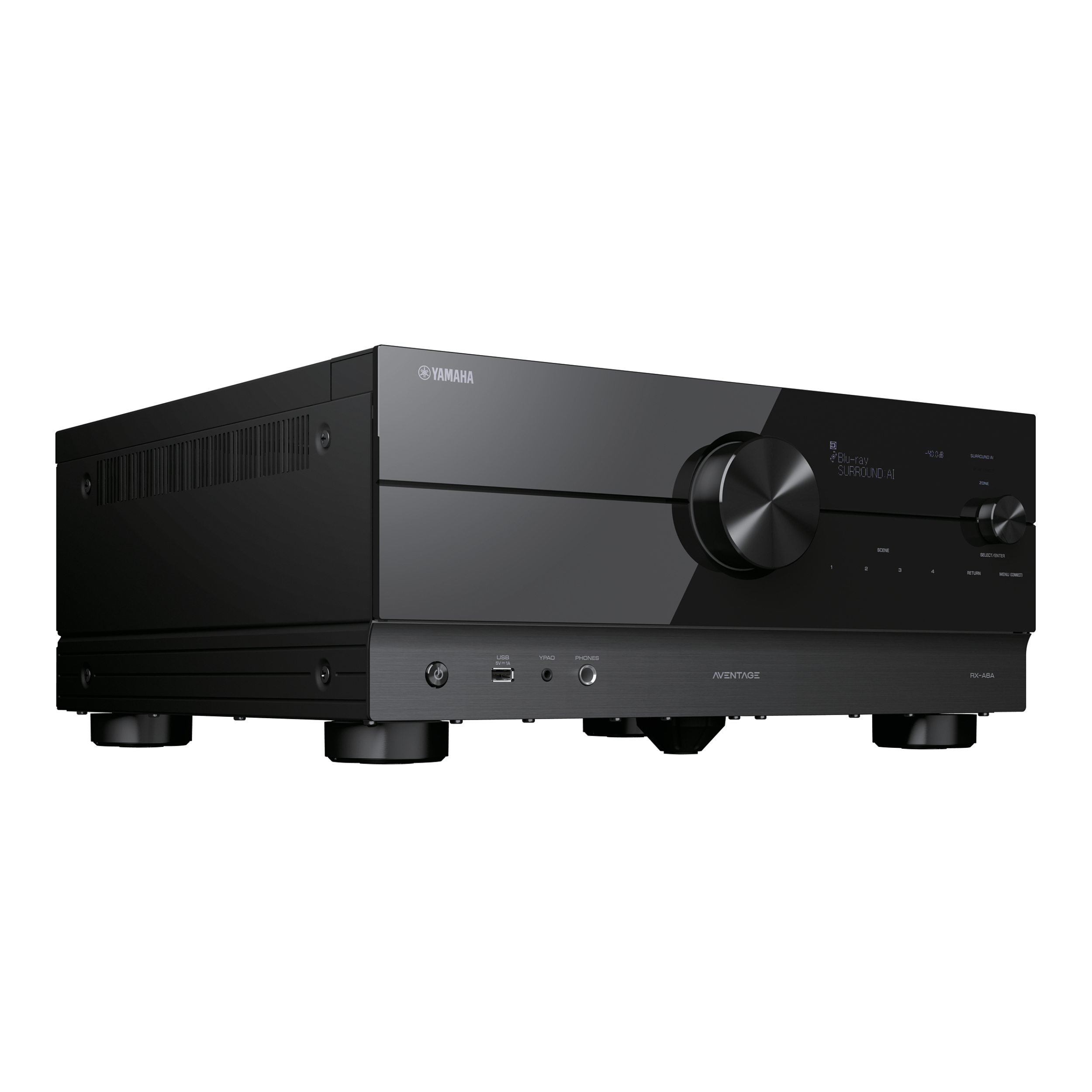 Yamaha AV Receiver RX-A6A schwarz Vorderseite gedreht Yamaha AV Receiver RX-A6A schwarz Vorderseite gedreht