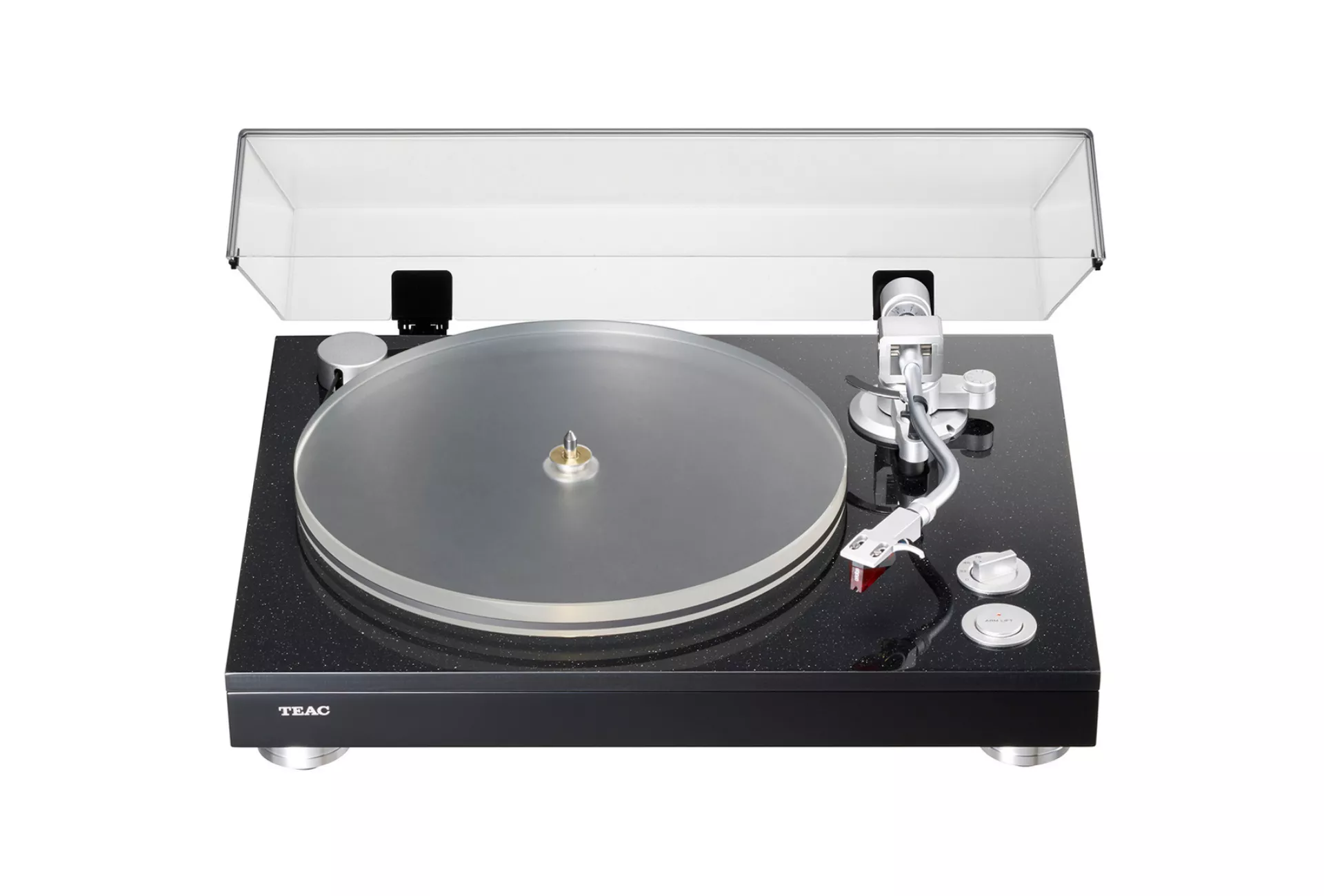 Teac Plattenspieler TN-5BB  in Schwarz Vorderseite geöffnet